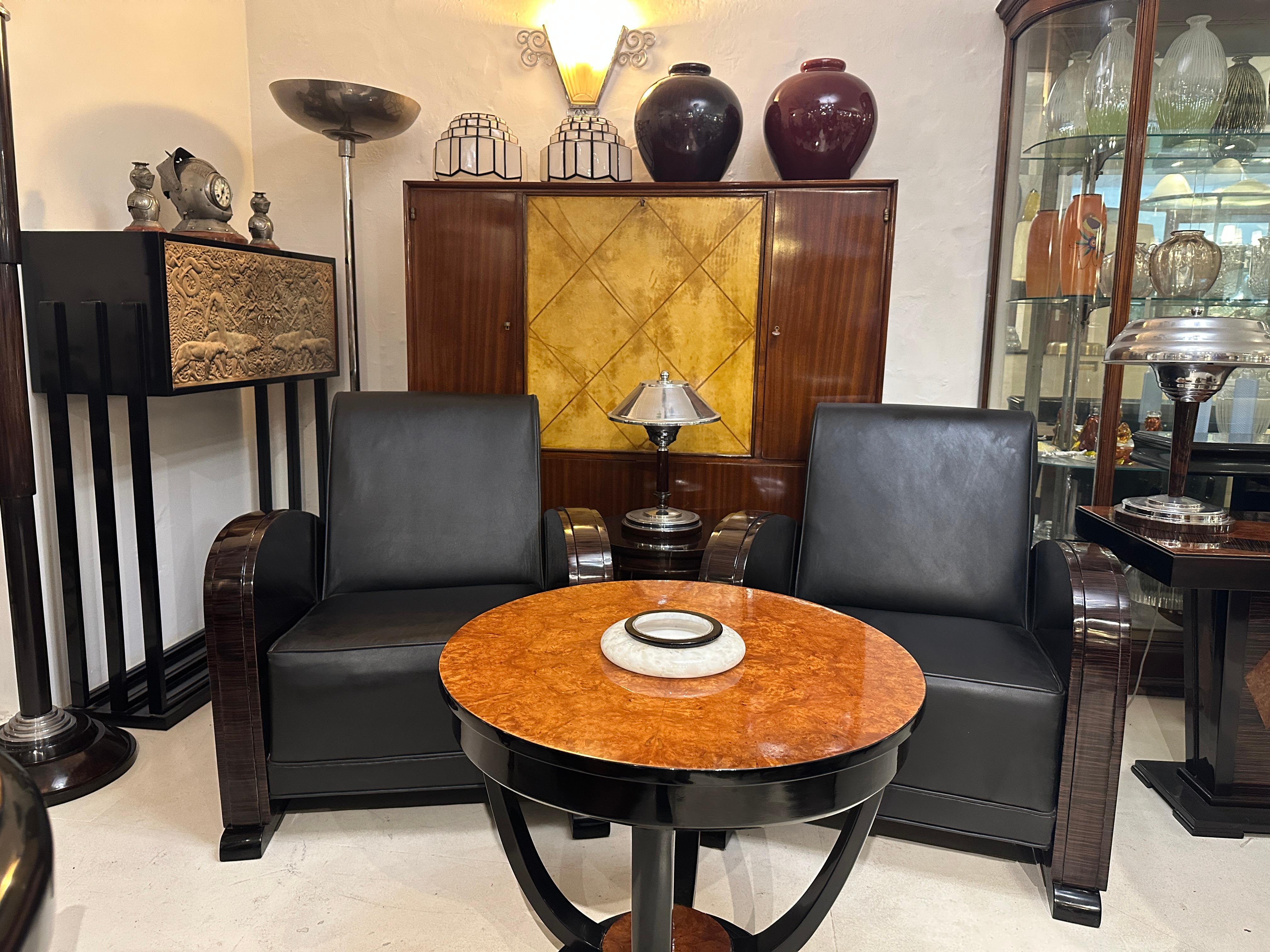 2 Armchairs Art Deco in wood and leather, Made in France, 1920 For Sale 10