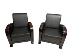 2 Armchairs Art Deco in wood and leather, Made in France, 1920