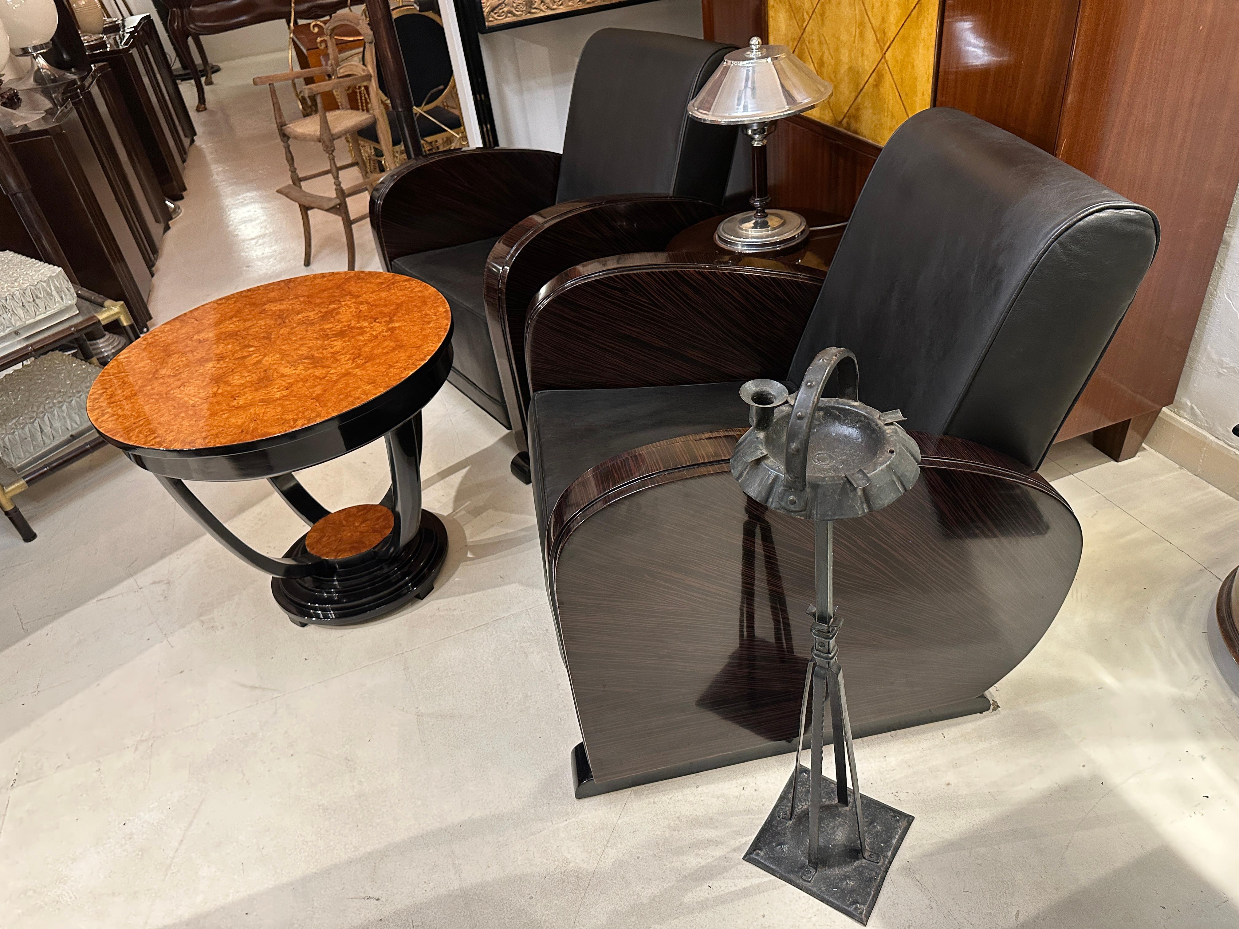 2 Armchairs Art Deco in wood and leather, Made in France, 1920 For Sale 11