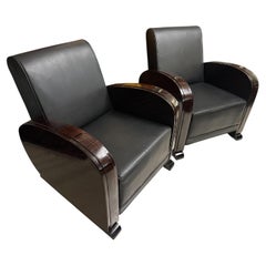 2 Armchairs Art Deco in wood and leather, Made in France, 1920