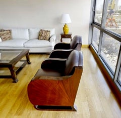 2 Fauteuils Art Deco en bois et cuir, Made in France, 1930