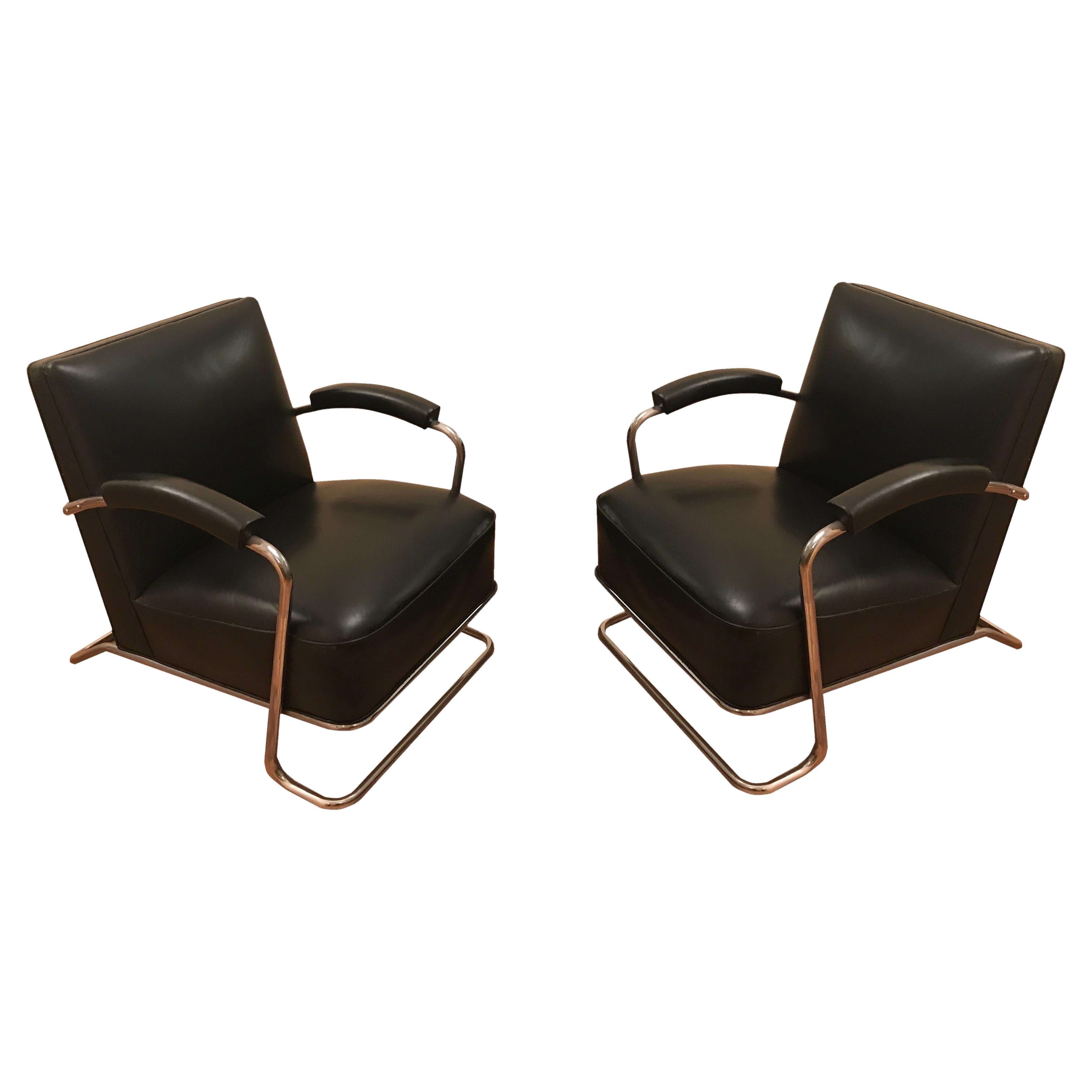 2 Armchairs Art Deco in Chrome and leather, Made in German, 1920 (Unrestored)