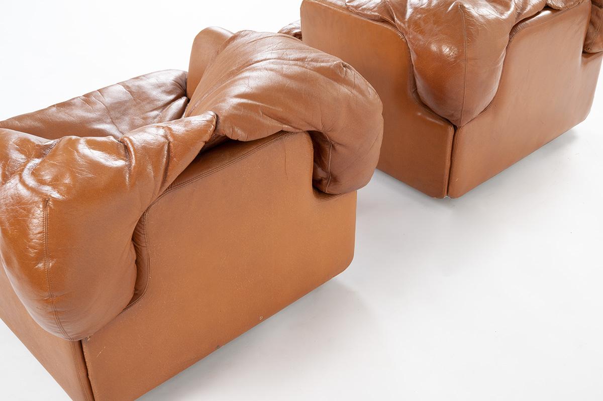 2 Armchairs Brown Leather by Alberto Rosselli Edited Saporiti, 1970 1