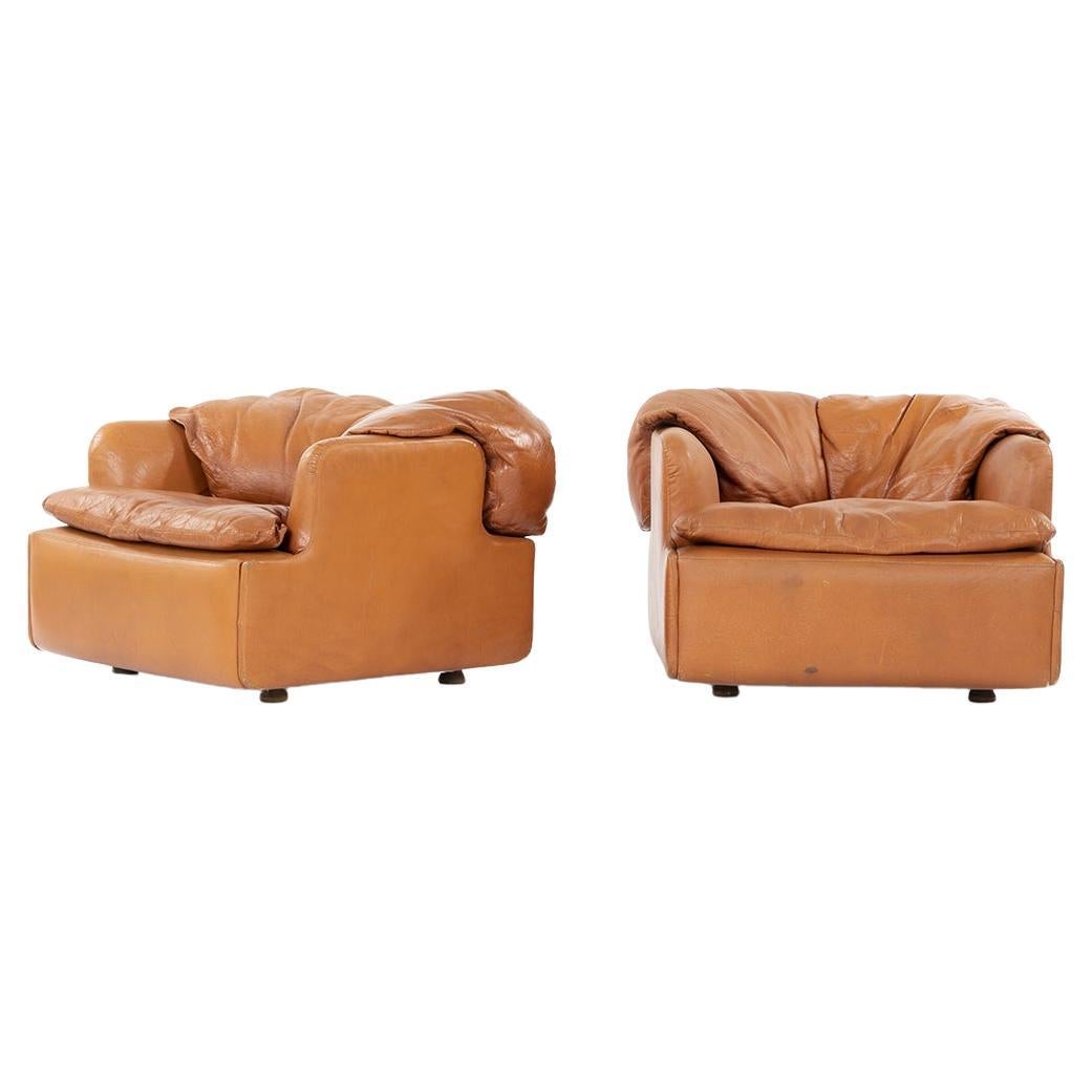 2 Armchairs Brown Leather by Alberto Rosselli Edited Saporiti, 1970