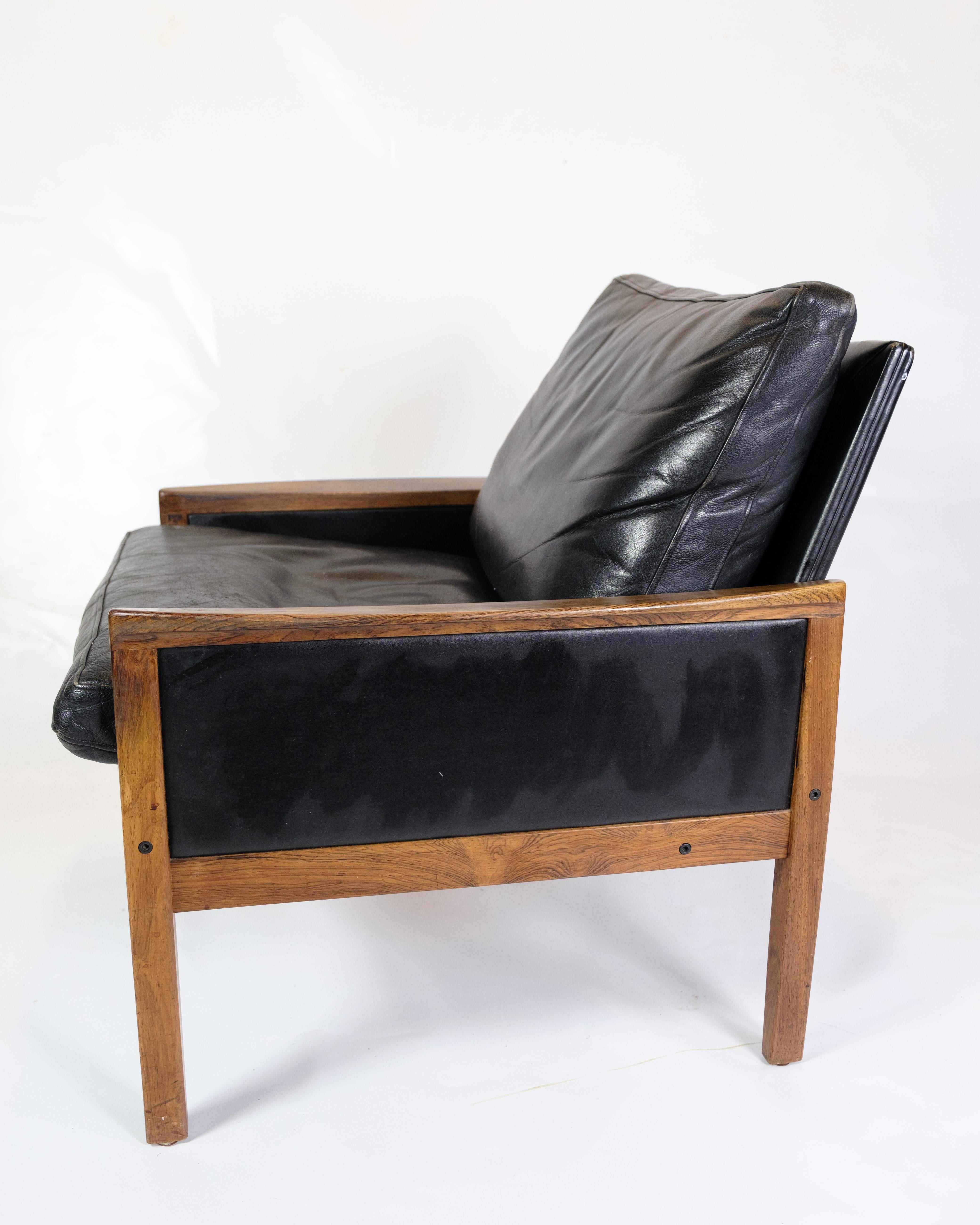 Leather 2 Armchairs Made In Rosewood By Hans Olsen Made By Brdr. Juul K. From 1960s
