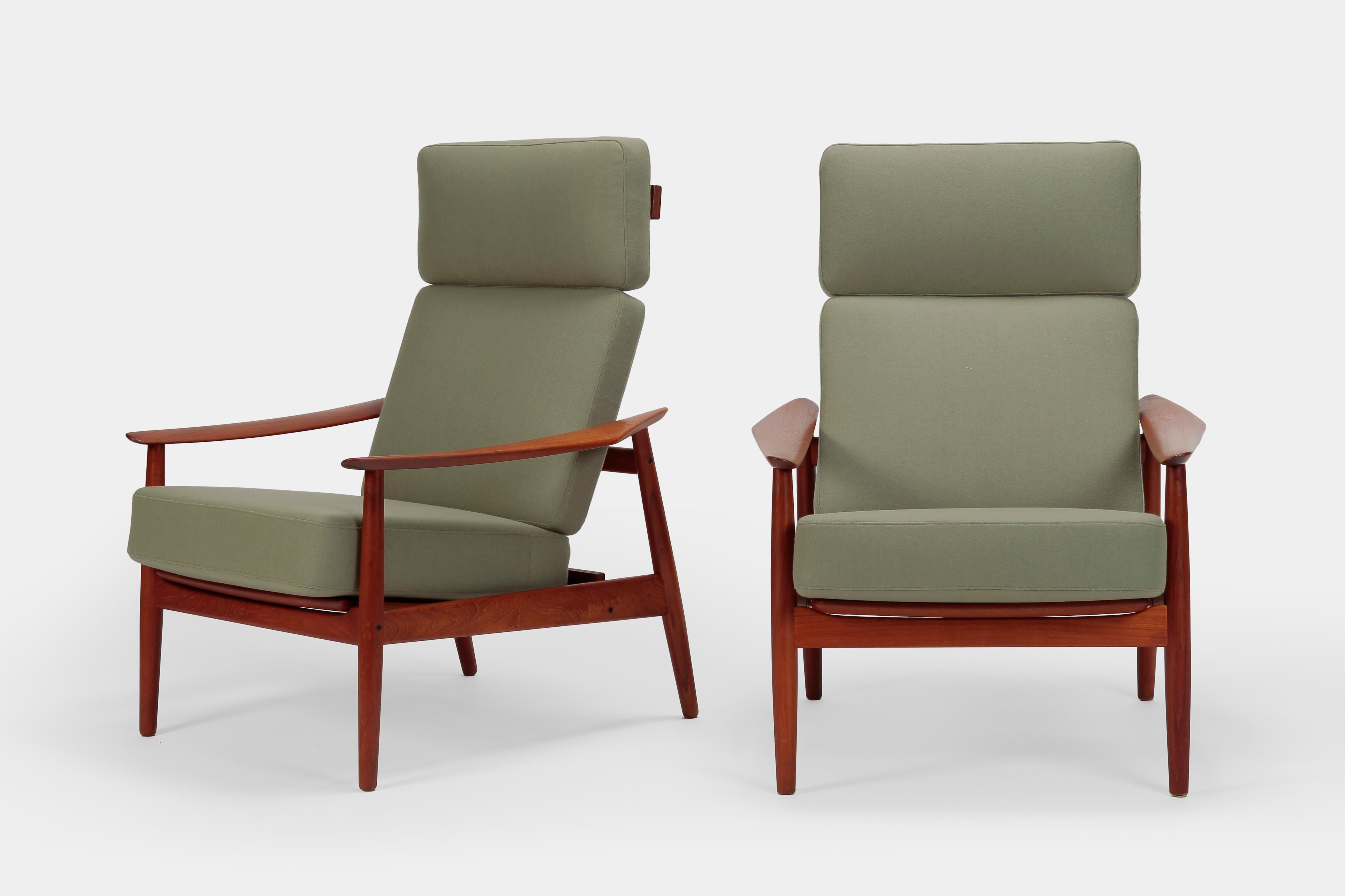 Mid-Century Modern 2 Arne Vodder High Back Chairs France & Son Teak, 1960s For Sale