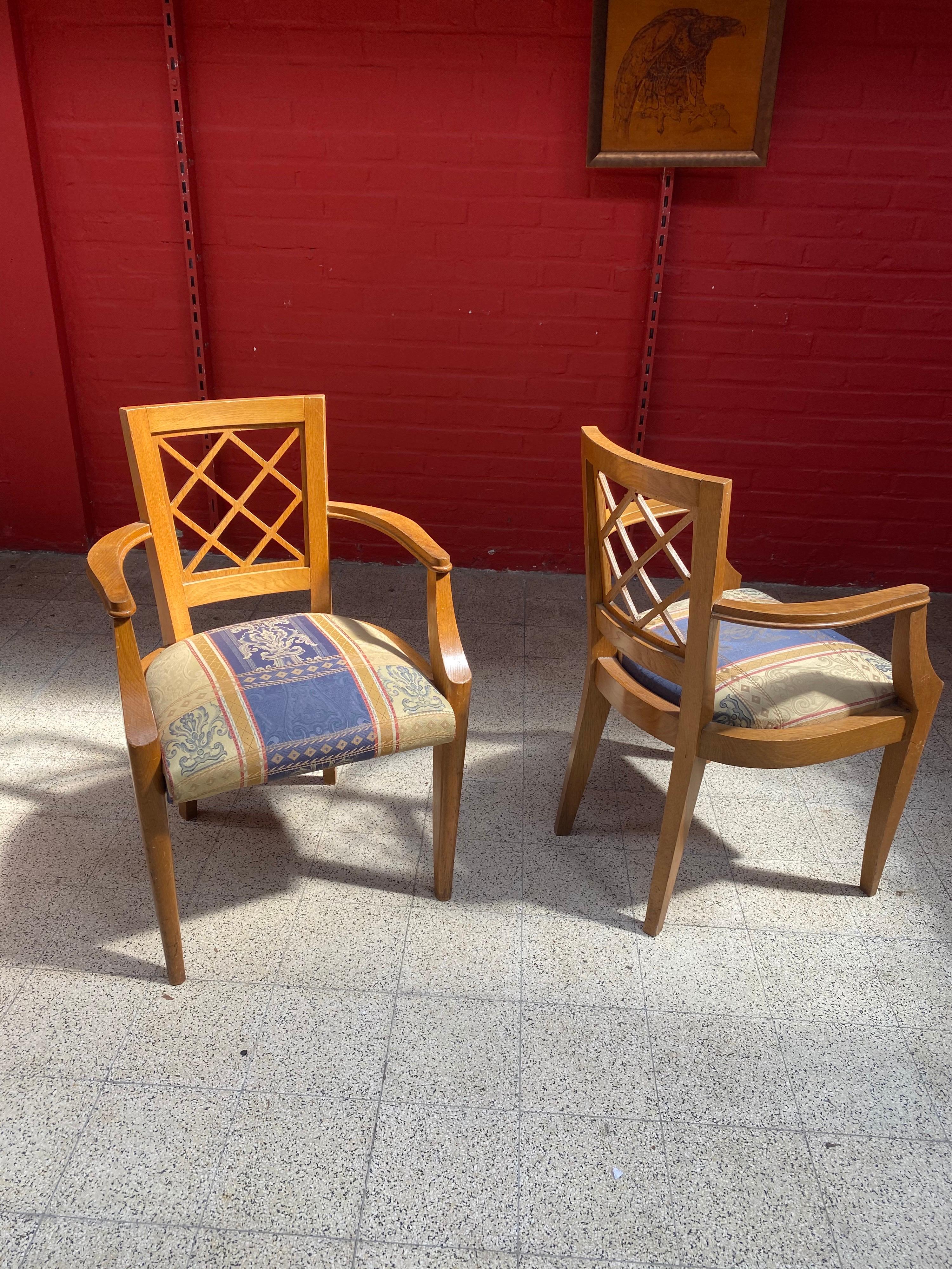 2 Art Deco 1940 Oak Armchairs in the Style of Jacques Adnet For Sale 7