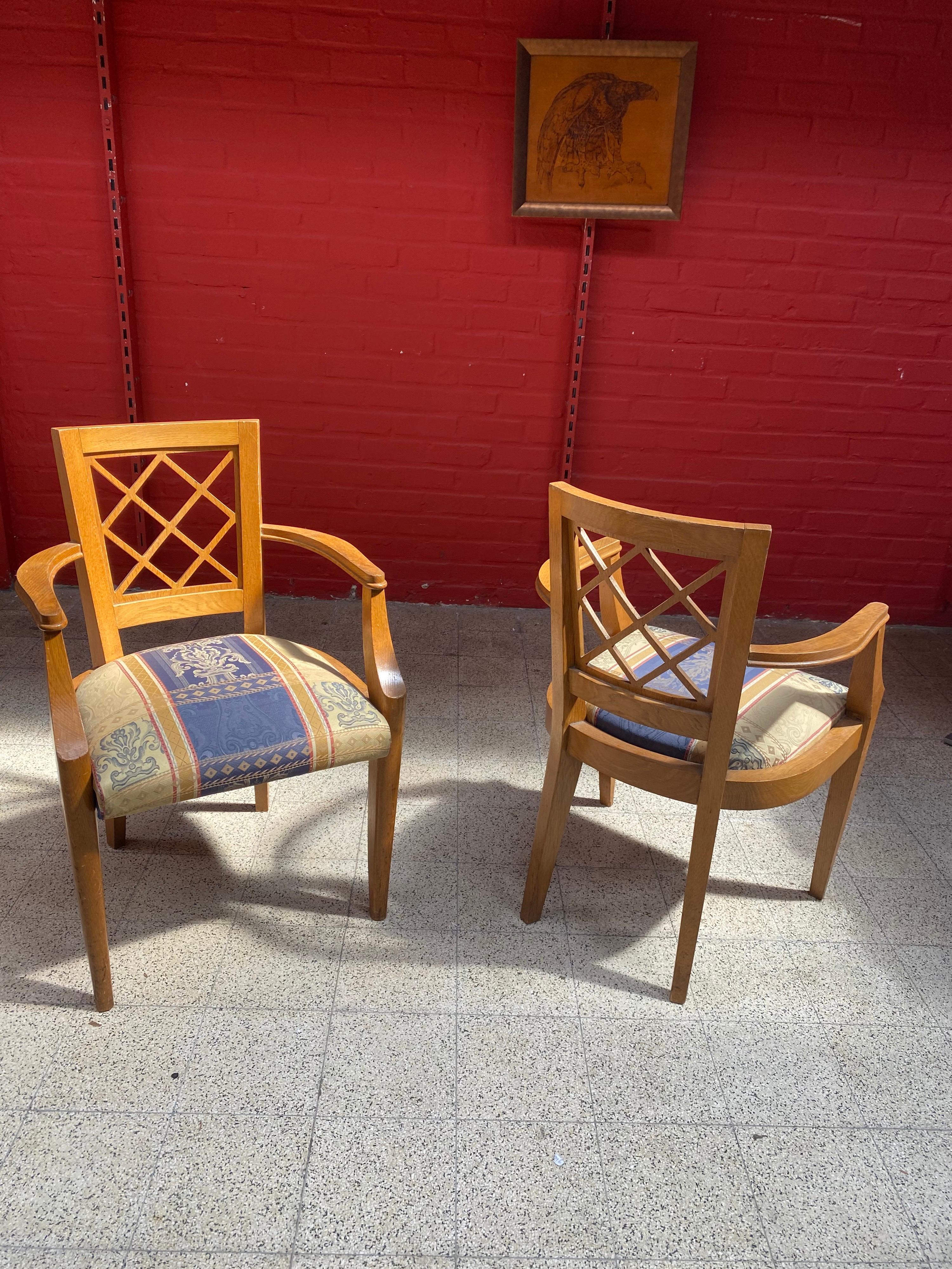 2 Art Deco 1940 Oak Armchairs in the Style of Jacques Adnet For Sale 8