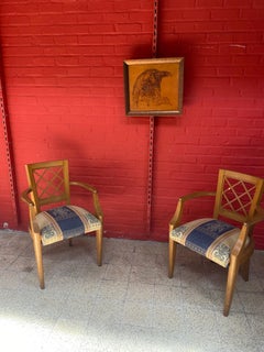 2 Art Deco 1940 Oak Armchairs in the Style of Jacques Adnet