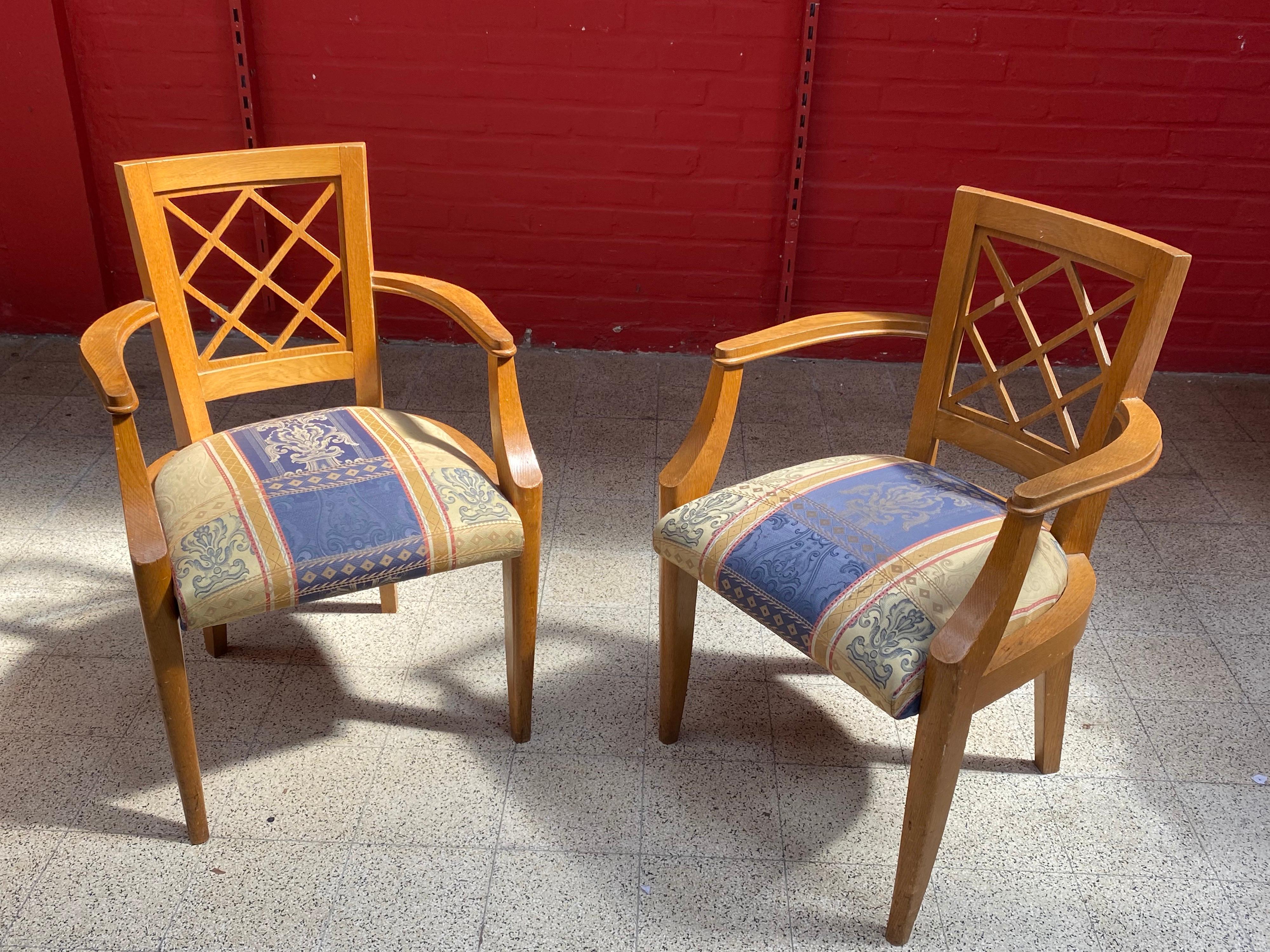 2 Art Deco 1940 Oak Armchairs in the Style of Jacques Adnet In Good Condition For Sale In Saint-Ouen, FR