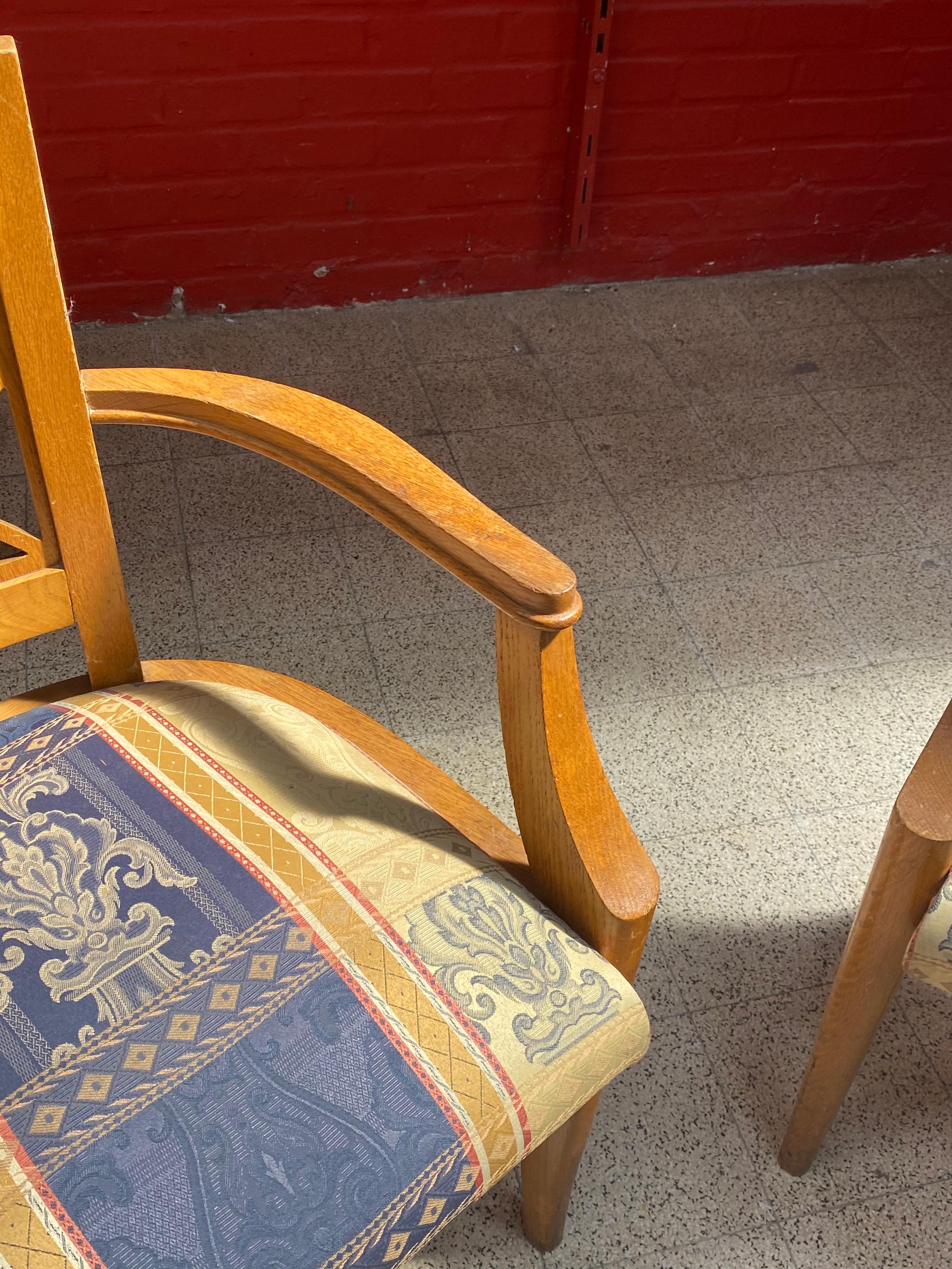 2 Art Deco 1940 Oak Armchairs in the Style of Jacques Adnet For Sale 3