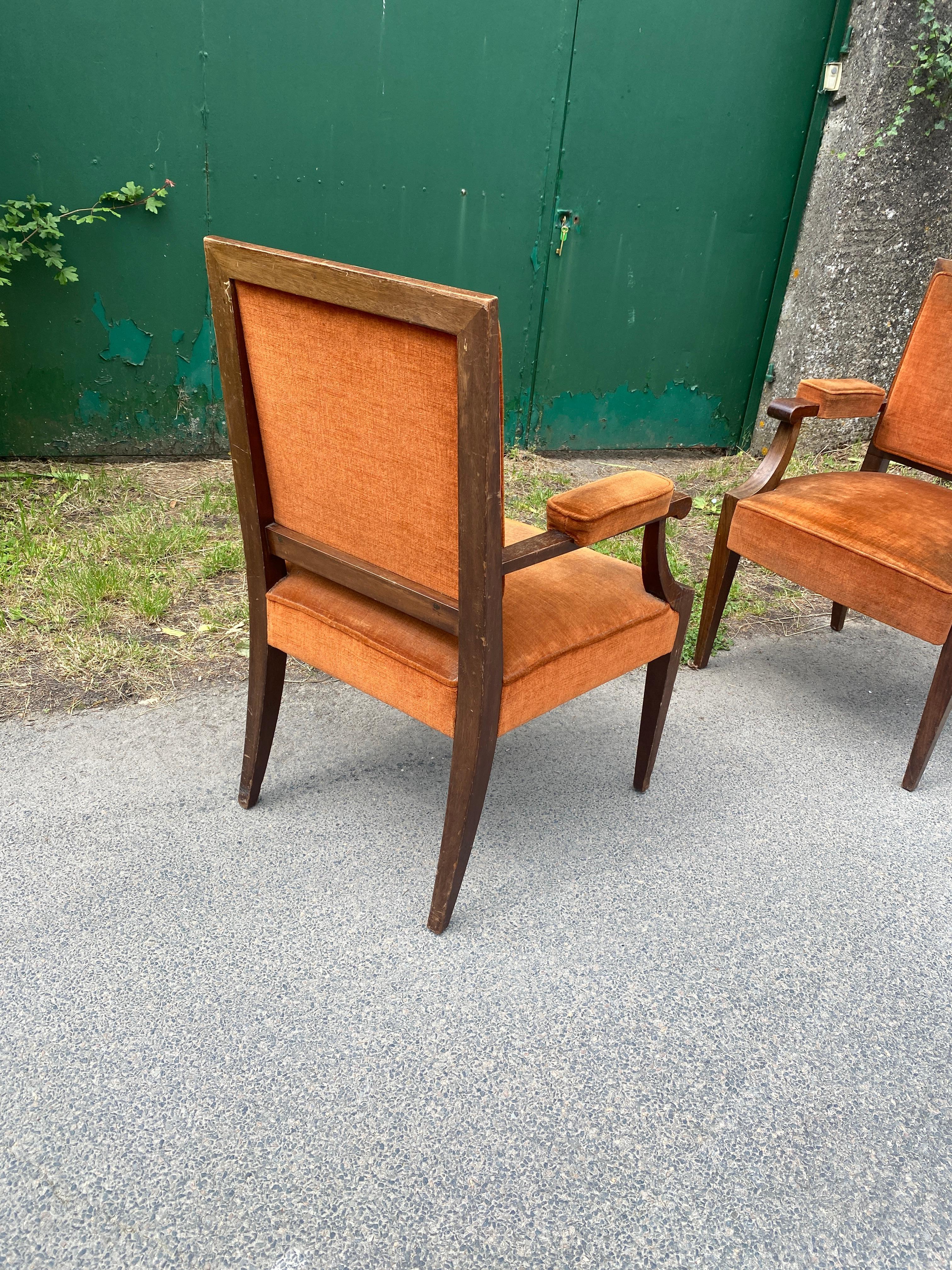 2 Poltrona Art Deco in noce nello stile di Andre Arbus, circa 1940 in vendita 5