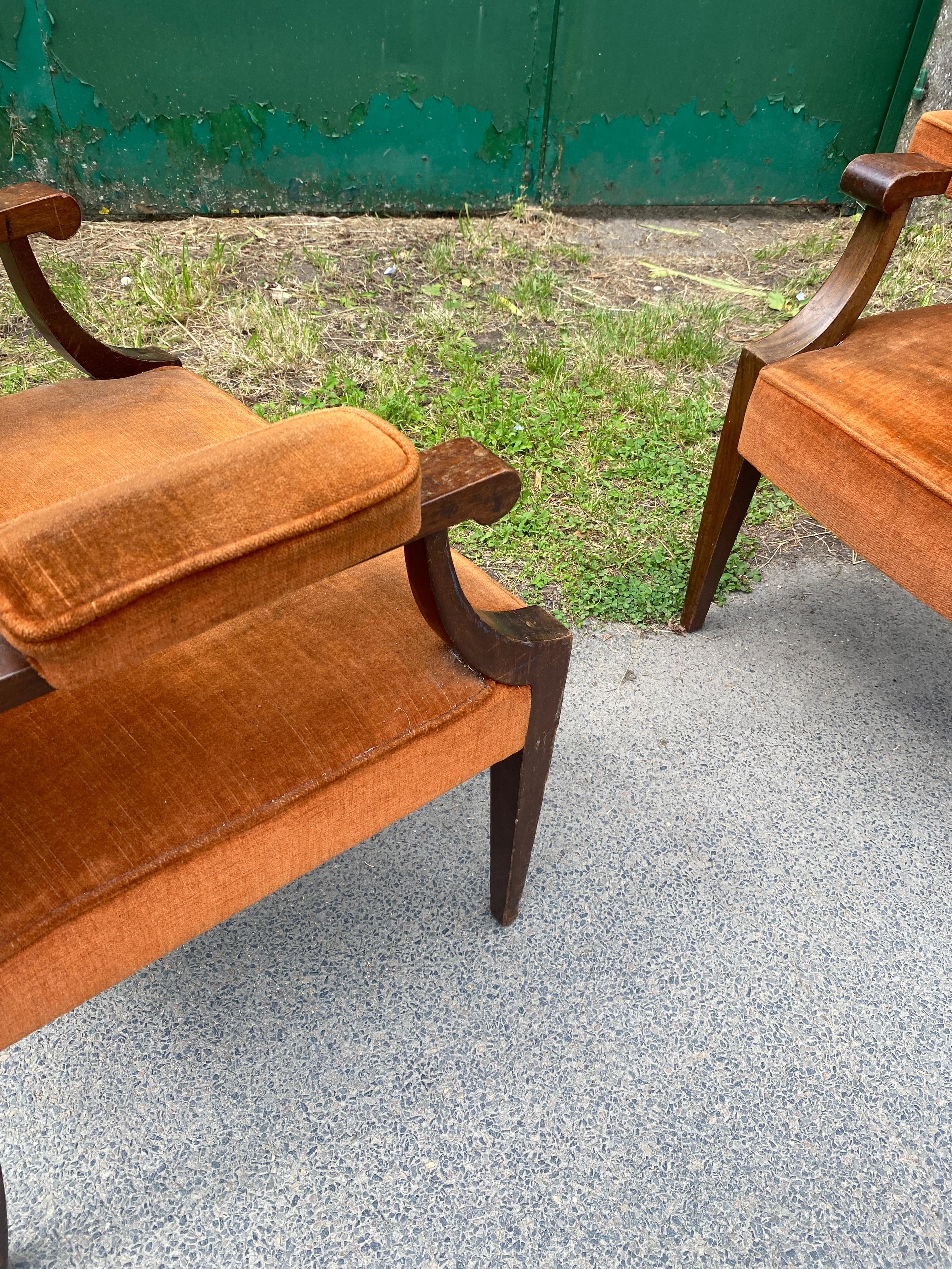 2 Poltrona Art Deco in noce nello stile di Andre Arbus, circa 1940 in vendita 6