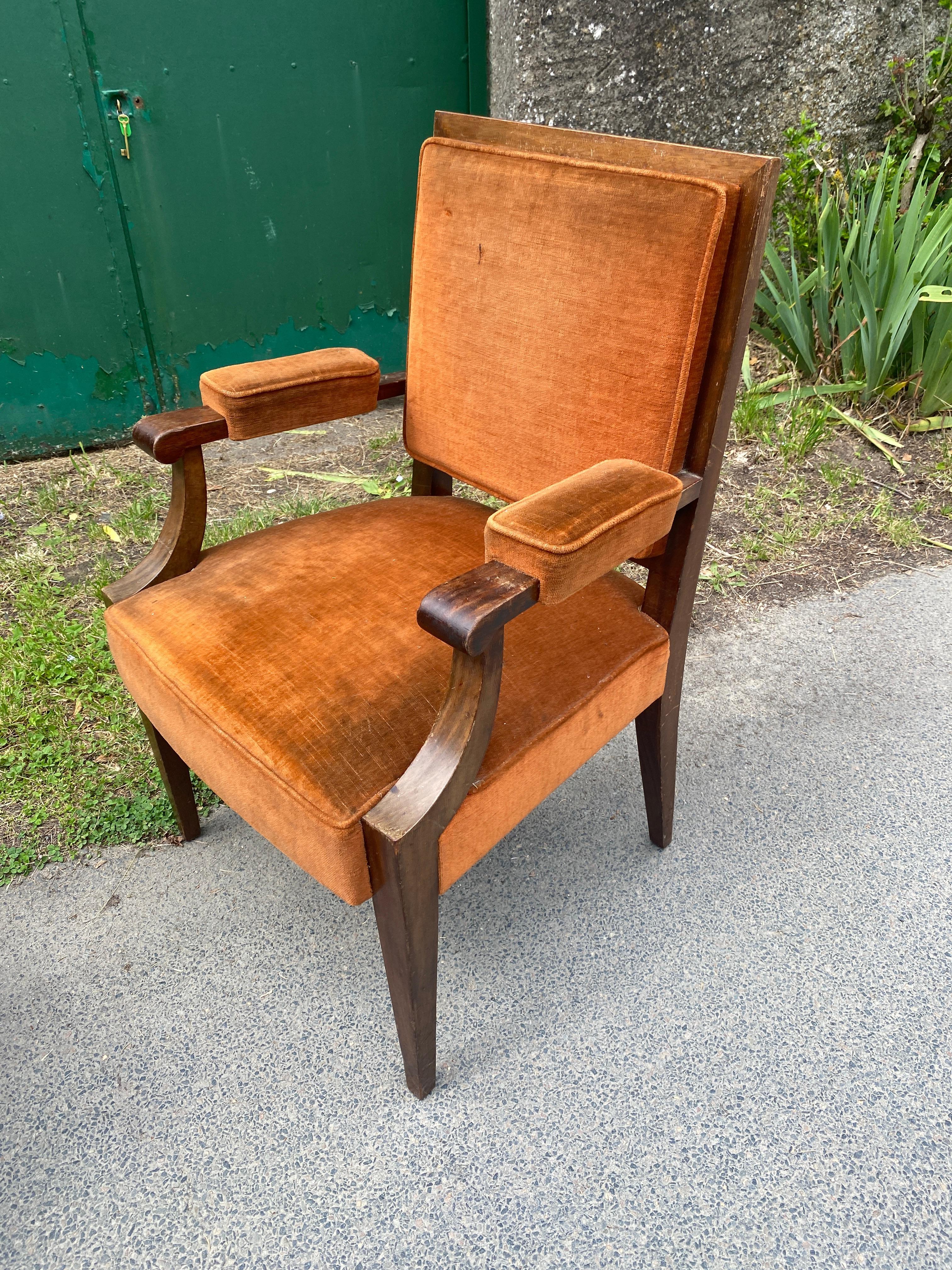 2 Poltrona Art Deco in noce nello stile di Andre Arbus, circa 1940 in vendita 7