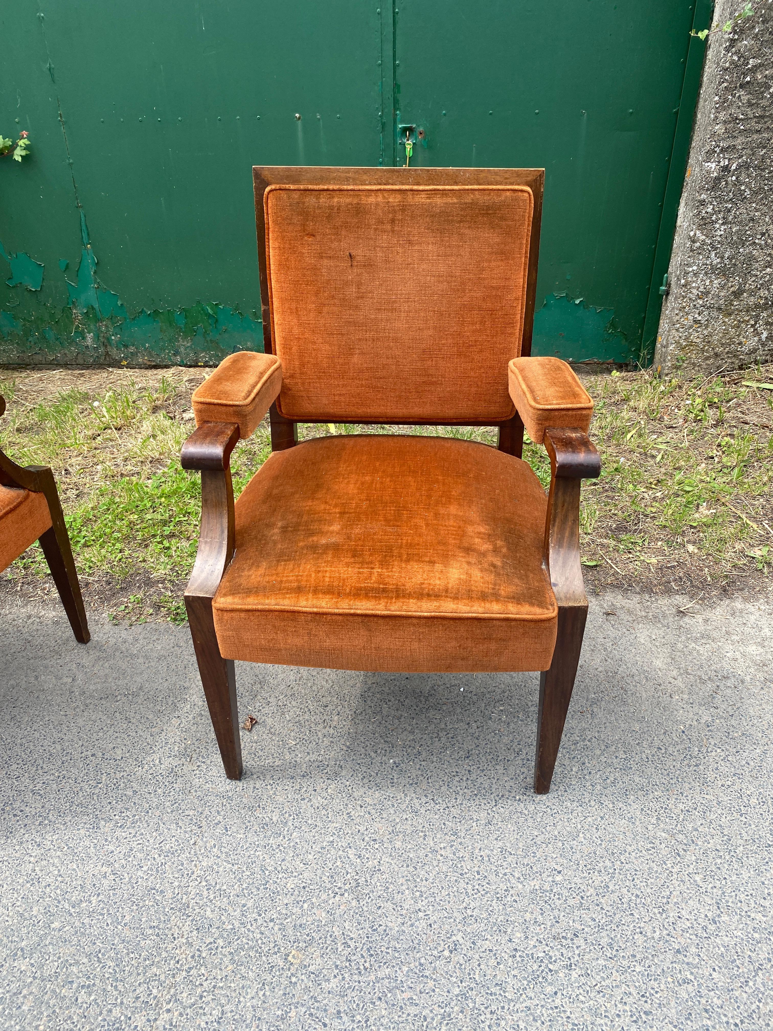2 Poltrona Art Deco in noce nello stile di Andre Arbus, circa 1940 in vendita 8