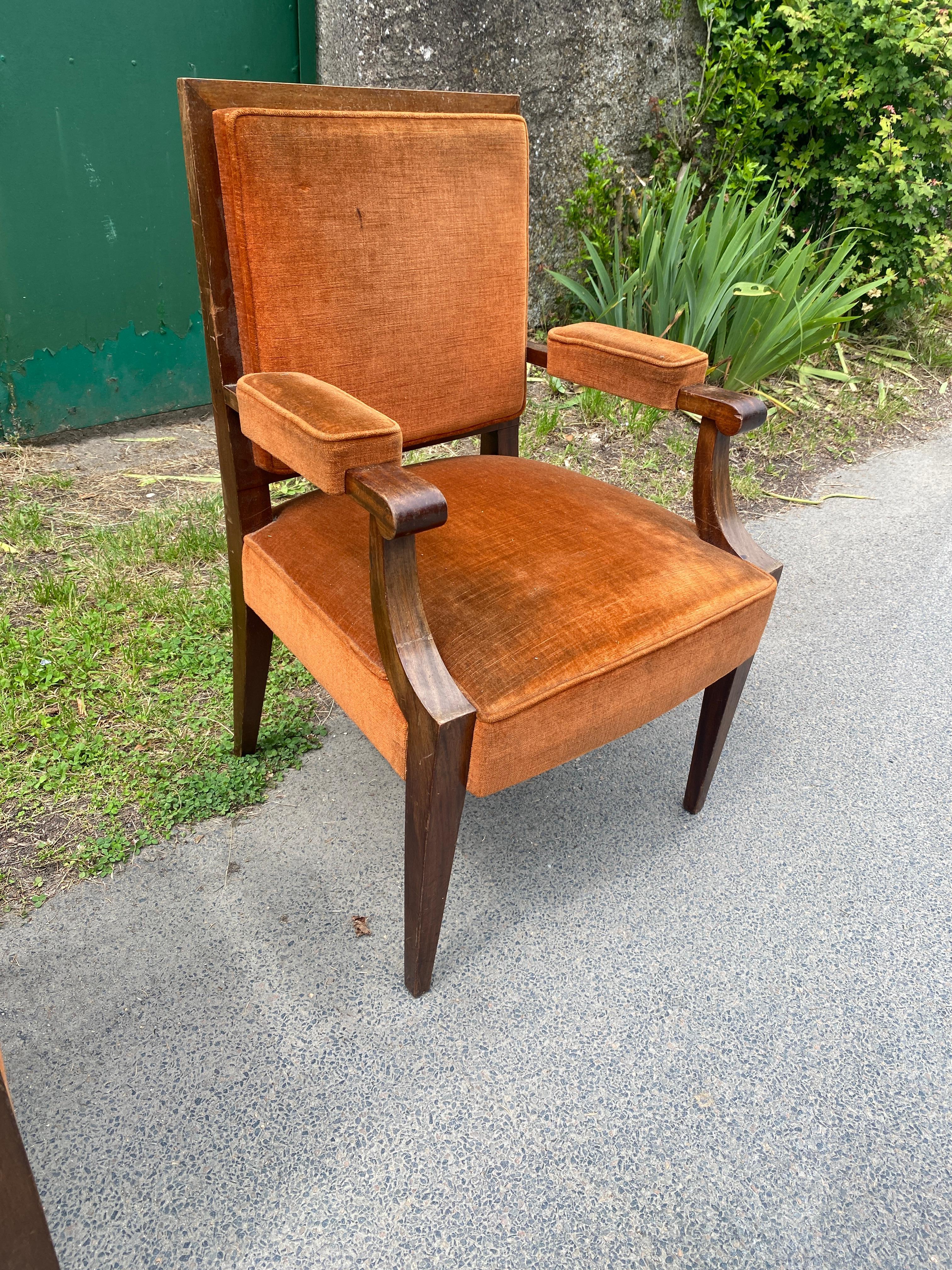 2 Poltrona Art Deco in noce nello stile di Andre Arbus, circa 1940 in vendita 9