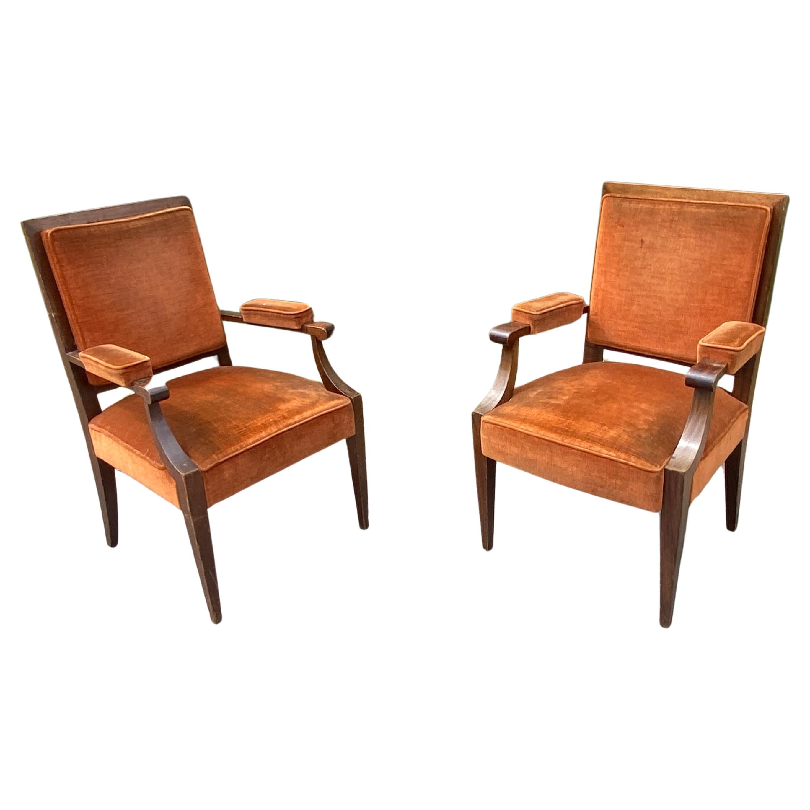 2 Art Deco Armchair in Walnut in the Style of Andre Arbus, circa 1940