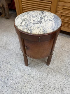 2 Art Deco Bedside Tables in walnut , Amboyna Burl and Marble, circa 1930