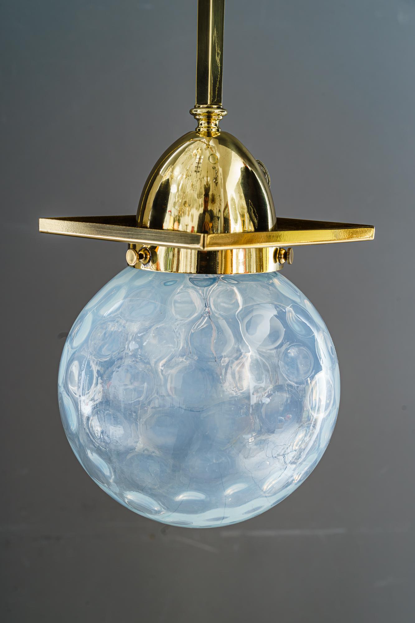 Lacquered 2 Art Deco ceiling lamps with original glass shades vienna around 1920s  For Sale
