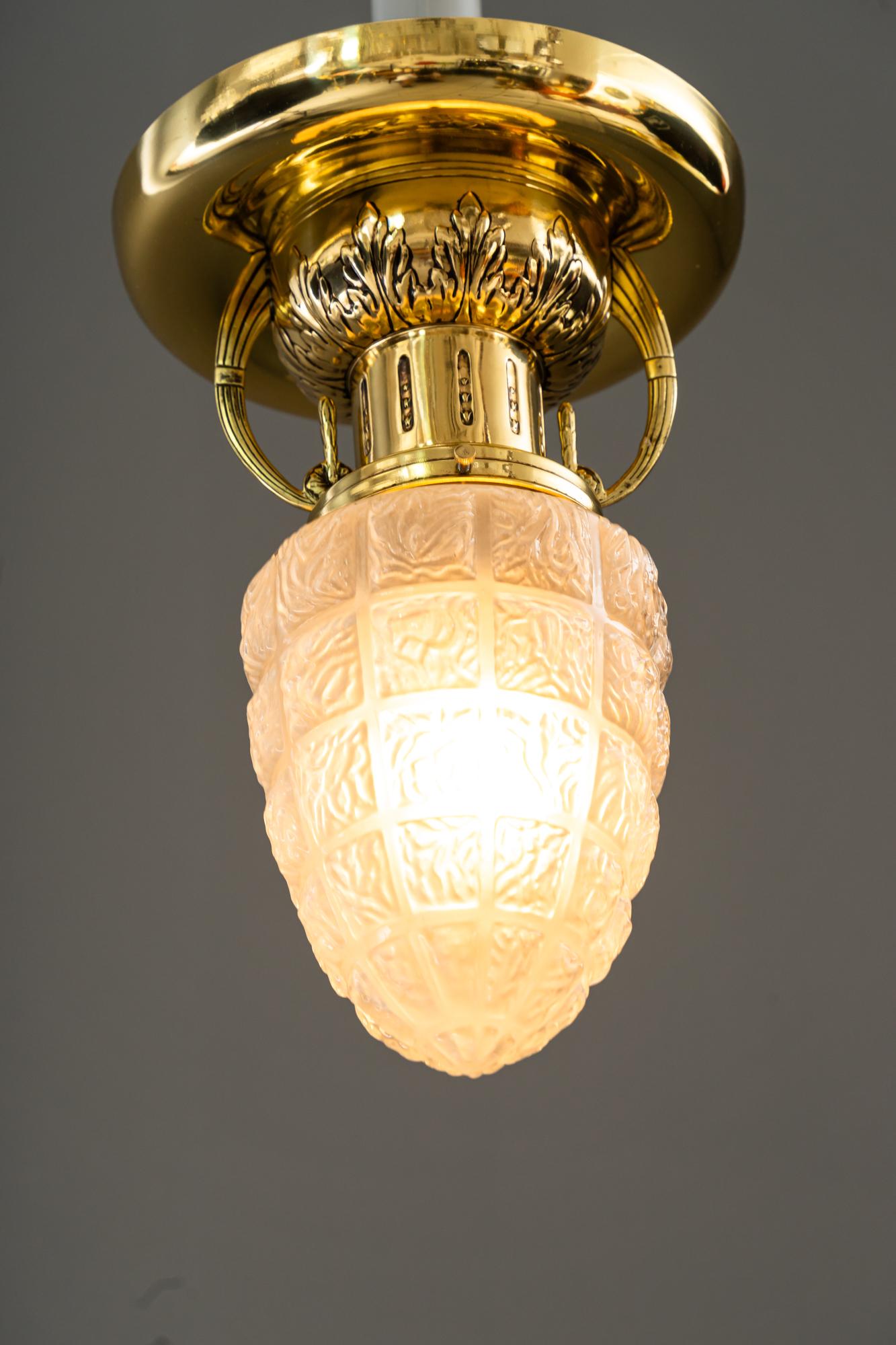 Early 20th Century 2 Art Deco ceiling lamps with original glass shades vienna around 1920s  For Sale