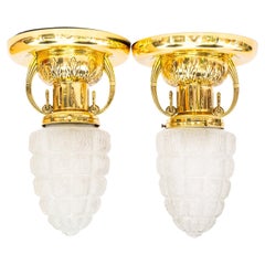 2 Art Deco ceiling lamps with original glass shades vienna around 1920s 