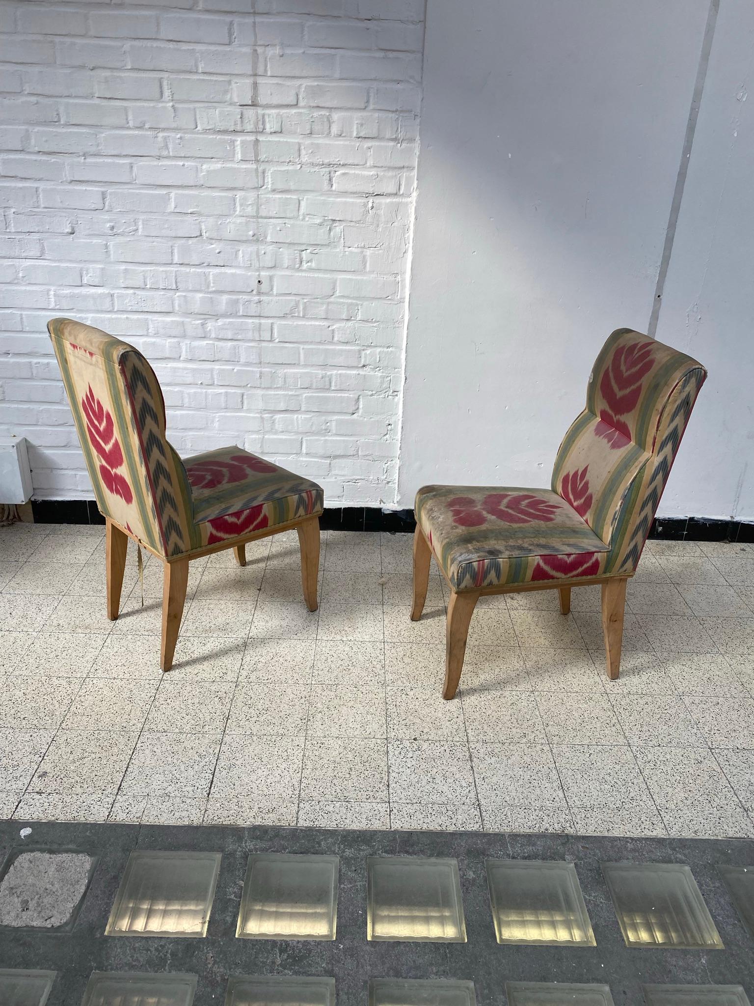 French 2 Art Deco Chairs in the Style of René Prou, circa 1930 For Sale