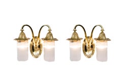 2 Art Deco double light brass wall lamps with glass sticks vienna around 1920s