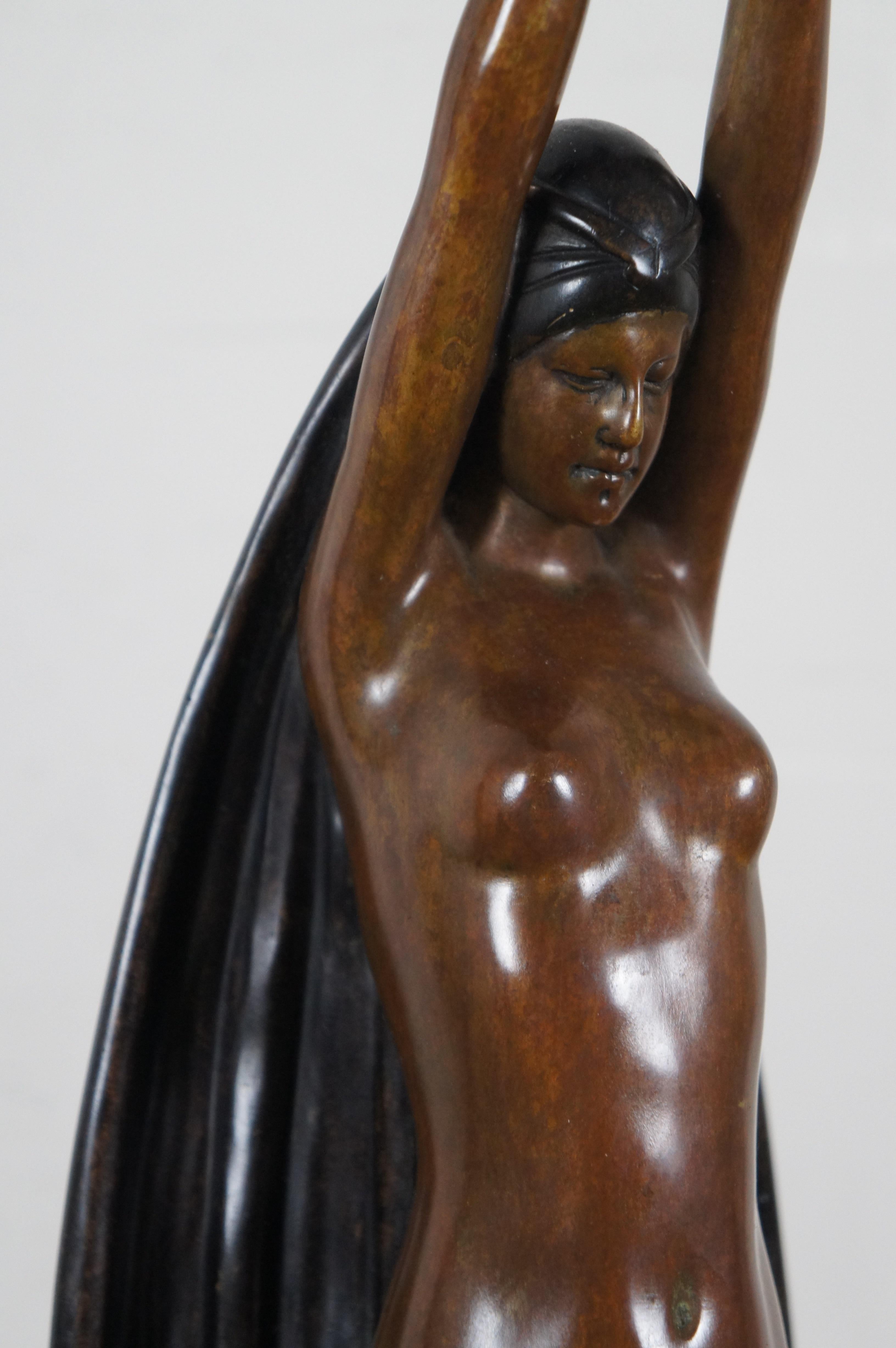 2 Art Deco Figural Bronze Nude Sculpture Buffet Table Lamps Marble Base 44