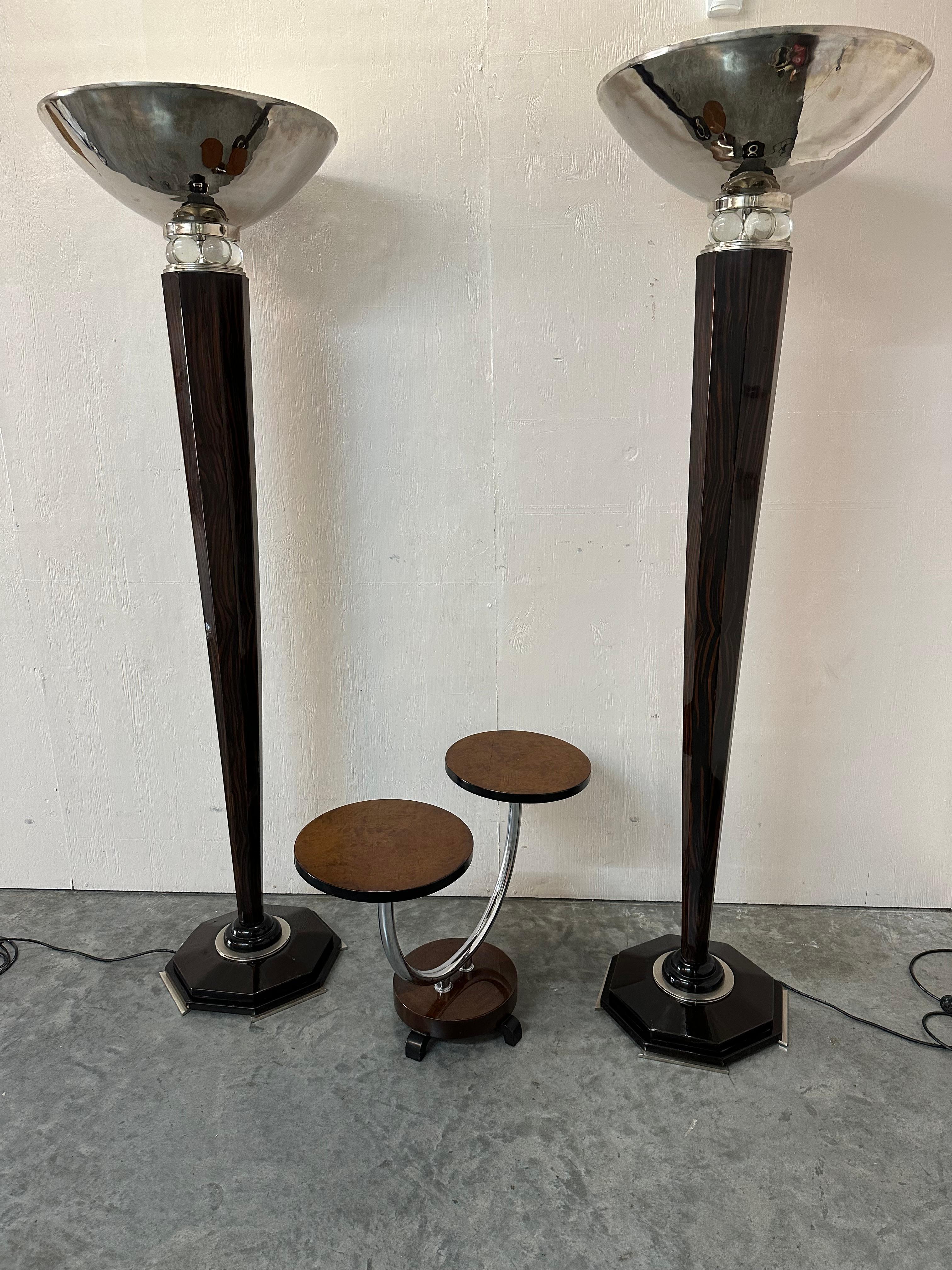 2 Art Deco Floor Lamps, France, Materials: glass, wood and Chrome, 1920 For Sale 1