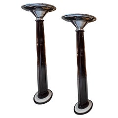 Antique 2 Art Deco Floor Lamps, France, Materials: glass, wood and Chrome, 1920