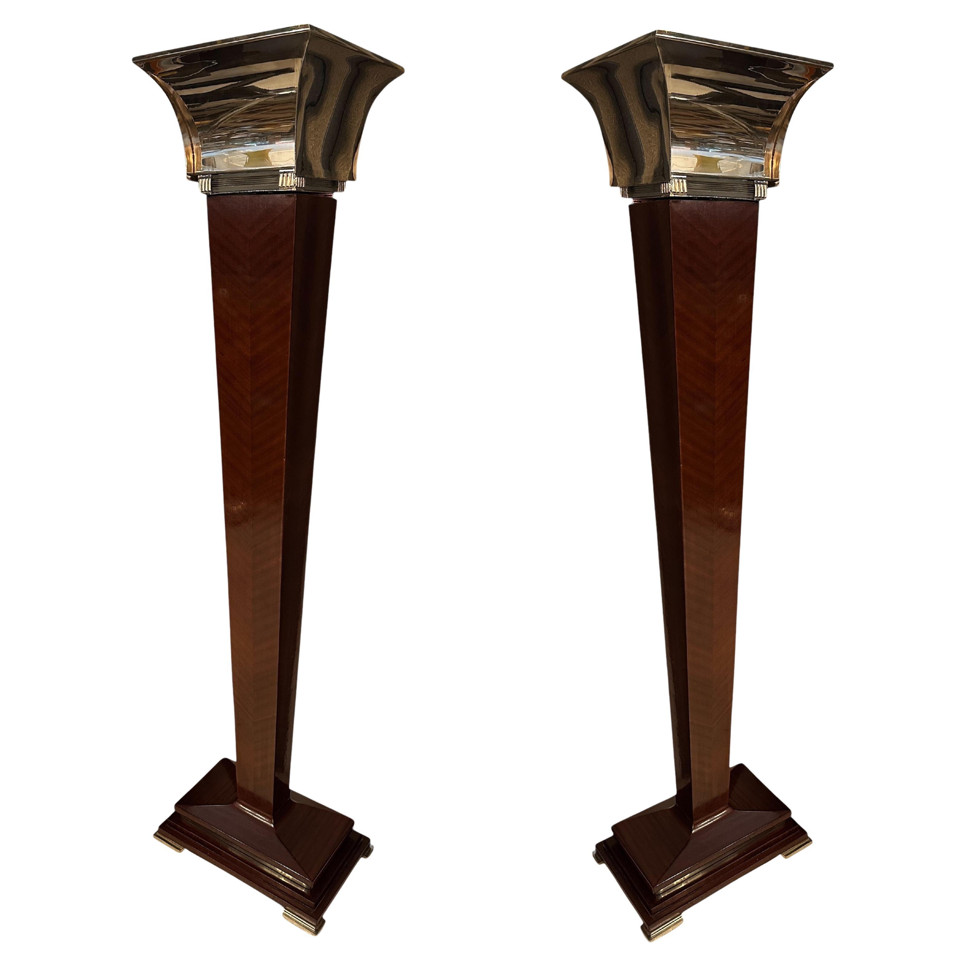 2 Art Deco Floor Lamps, France, Materials: glass, wood and Chrome, 1930