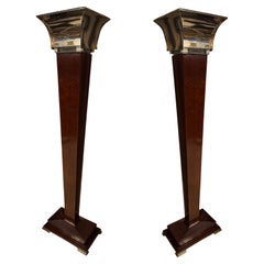 2 Art Deco Floor Lamps, France, Materials: glass, wood and Chrome, 1930