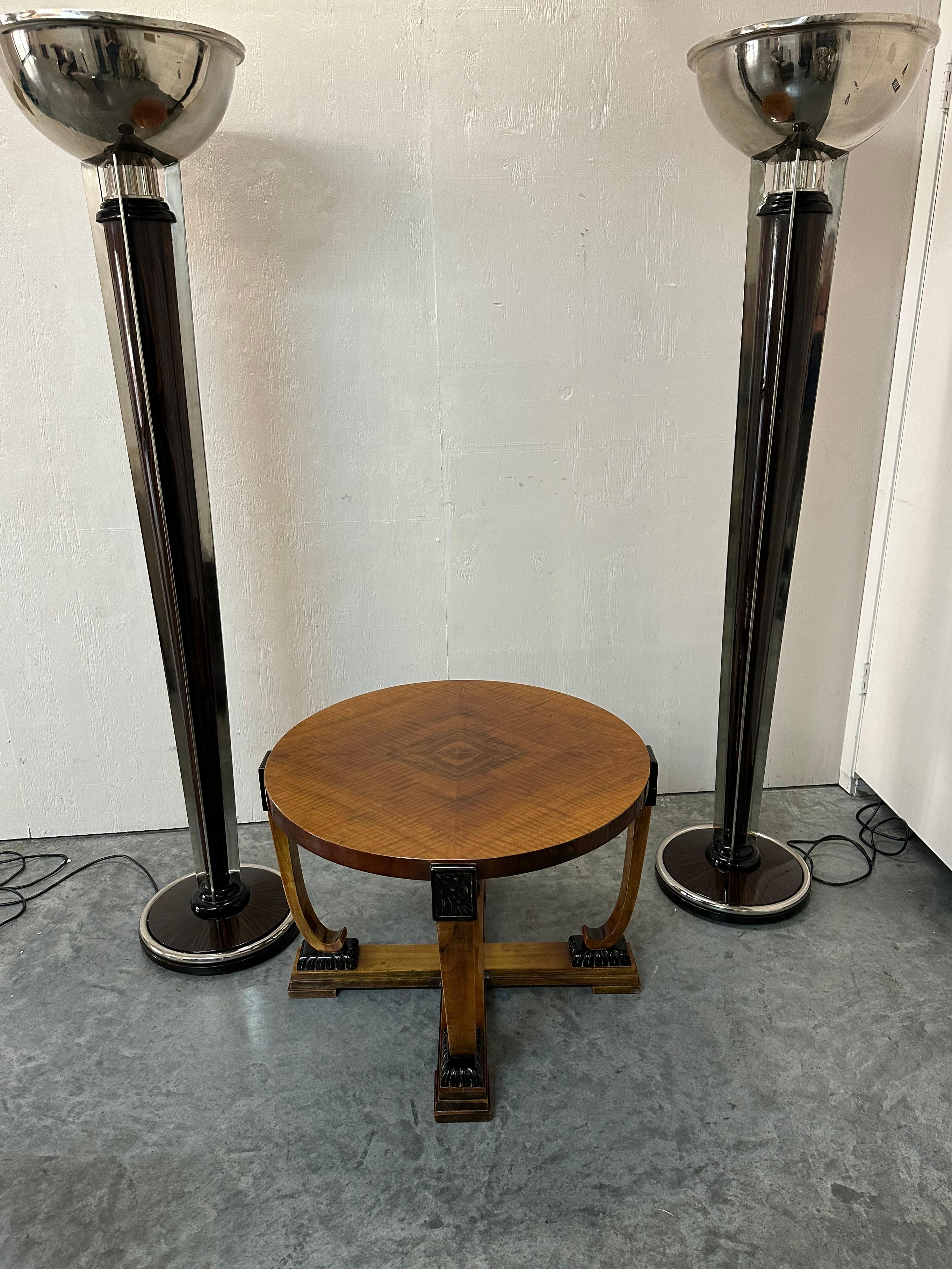 2 Art Deco Floor Lamps, France, Materials: Wood and Chrome, 1930 For Sale 10