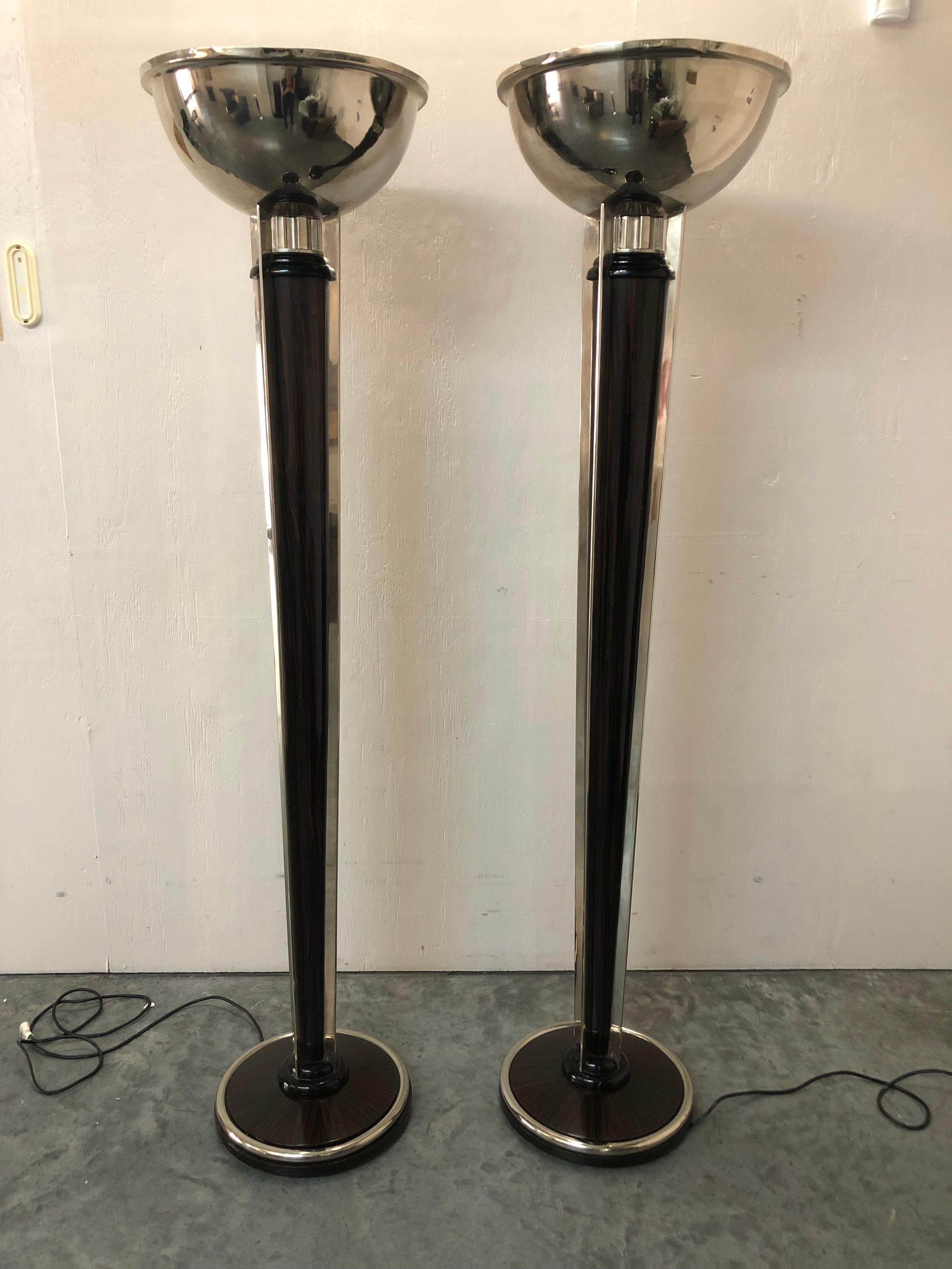 2 Art Deco Floor Lamps, France, Materials: Wood and Chrome, 1930 For Sale 2