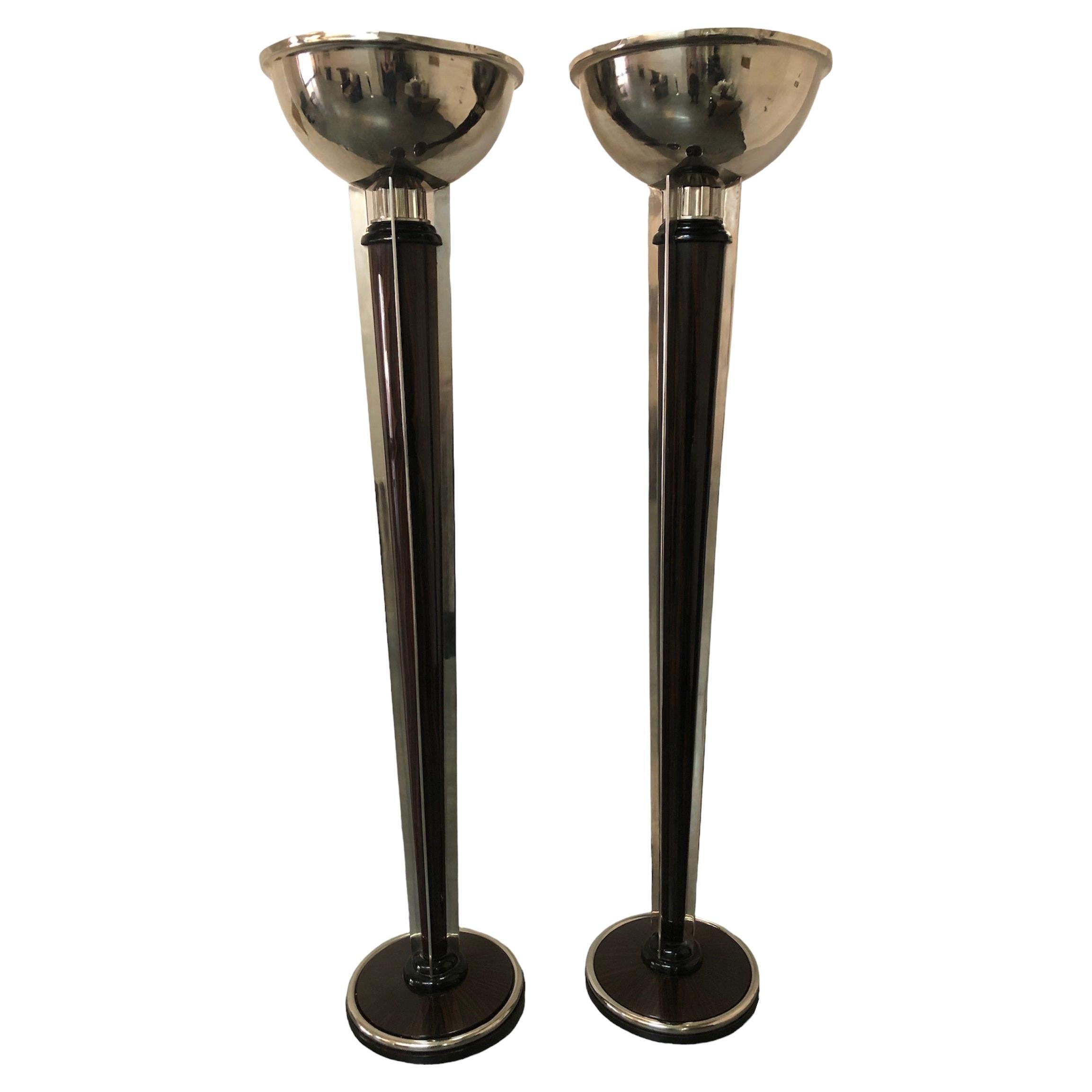 2 Art Deco Floor Lamps, France, Materials: Wood and Chrome, 1930