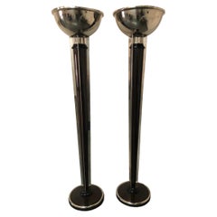 2 Art Deco Floor Lamps, France, Materials: Wood and Chrome, 1930