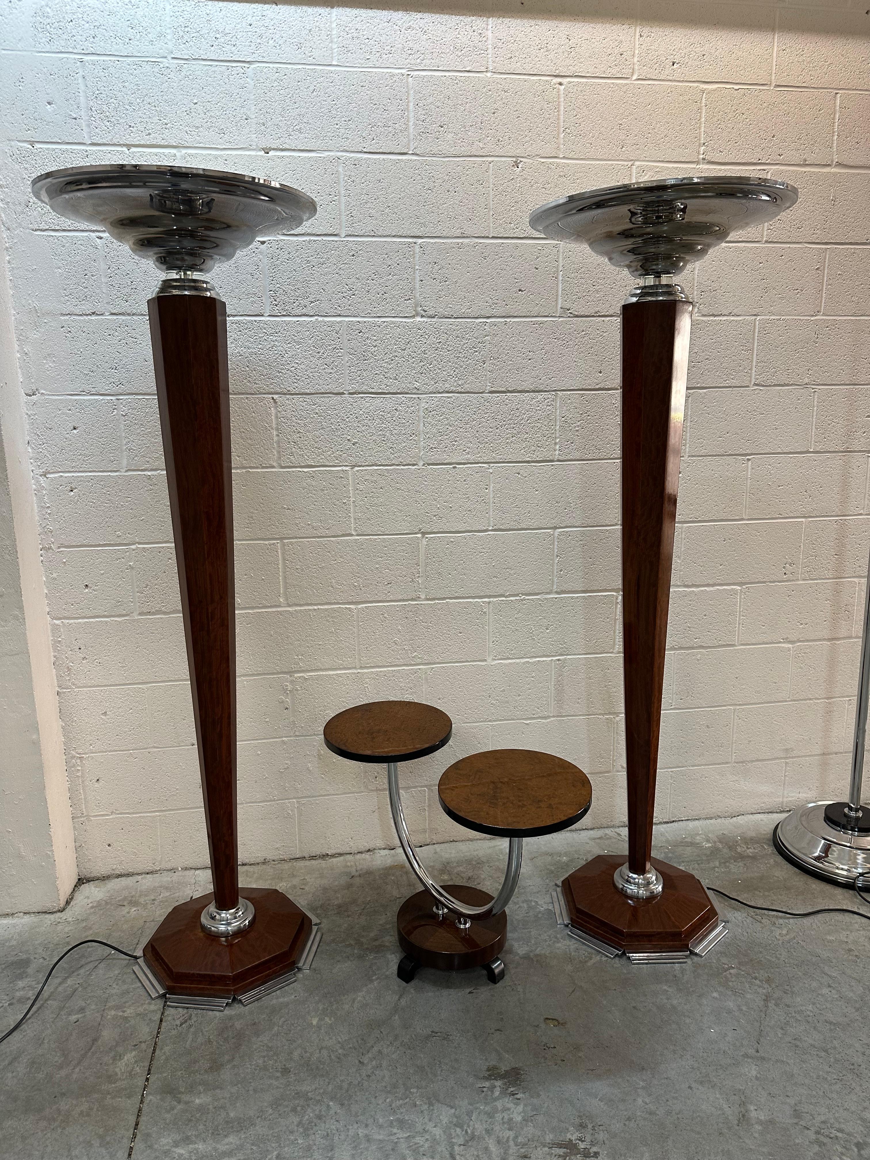 2 Art Deco Floor Lamps, France, Materials: Wood, glass and Chrome, 1920 For Sale 15