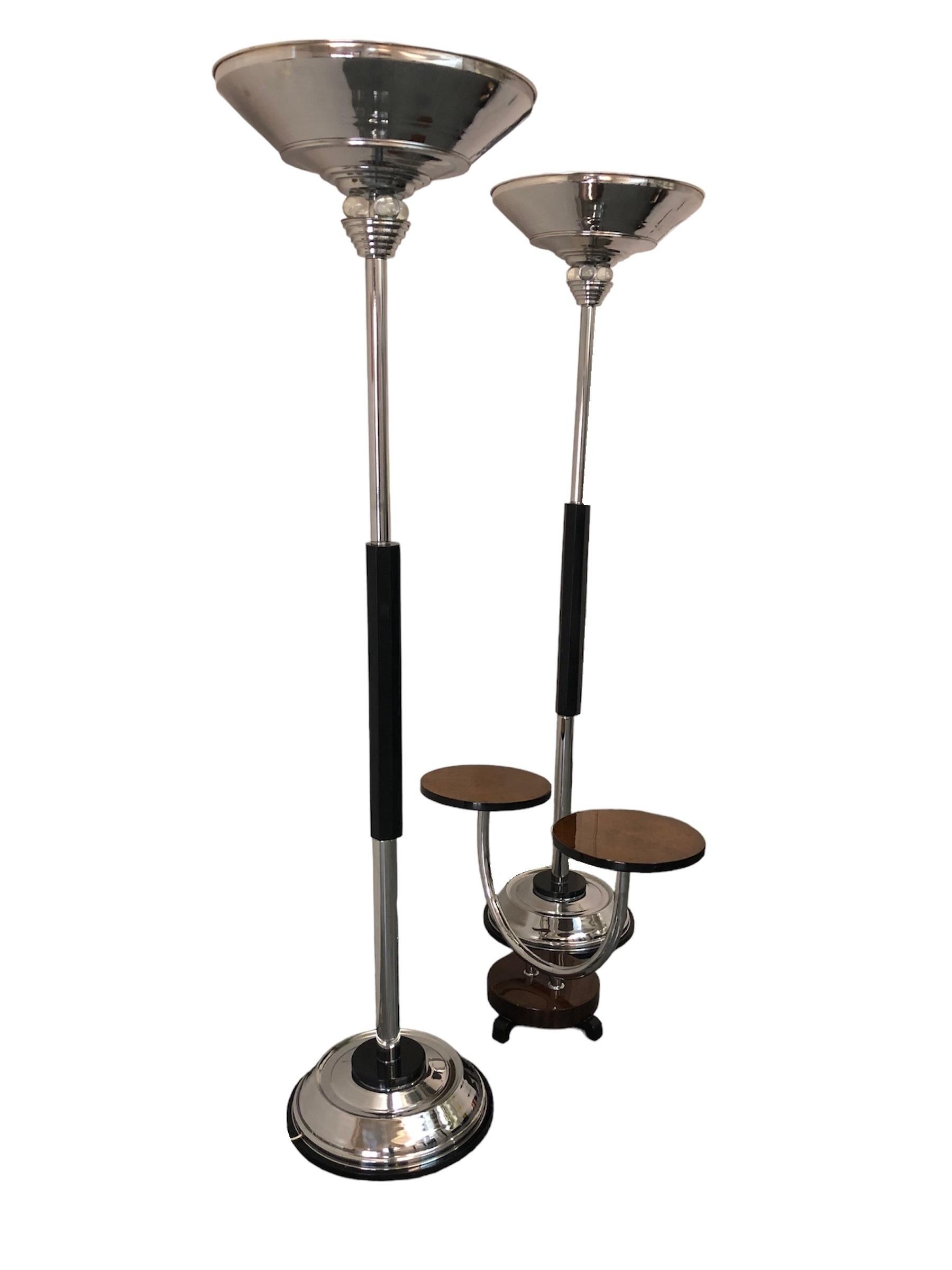 2 Art Deco Floor Lamps, France, Materials: Wood, glass and Chrome, 1940 For Sale 10