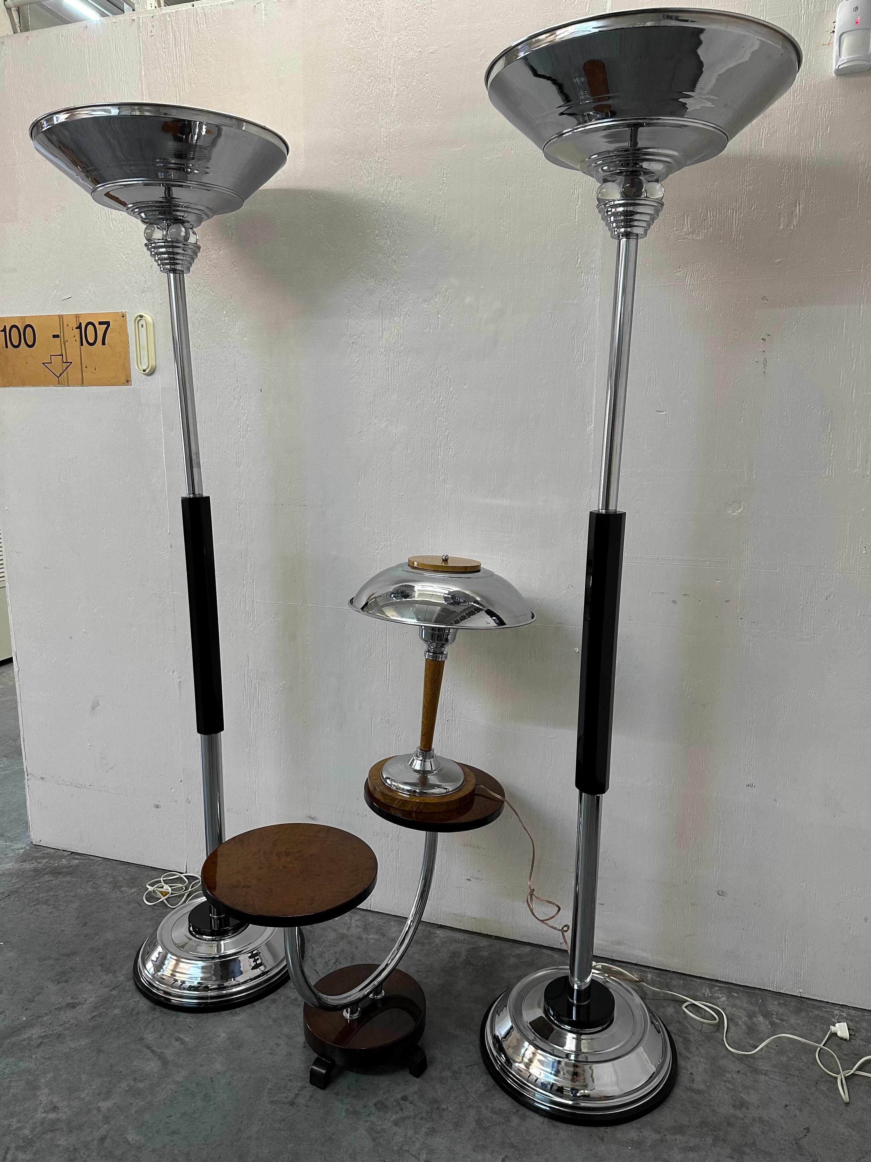 2 Art Deco Floor Lamps, France, Materials: Wood, glass and Chrome, 1940 For Sale 1