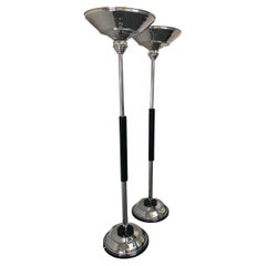 Vintage 2 Art Deco Floor Lamps, France, Materials: Wood, glass and Chrome, 1940