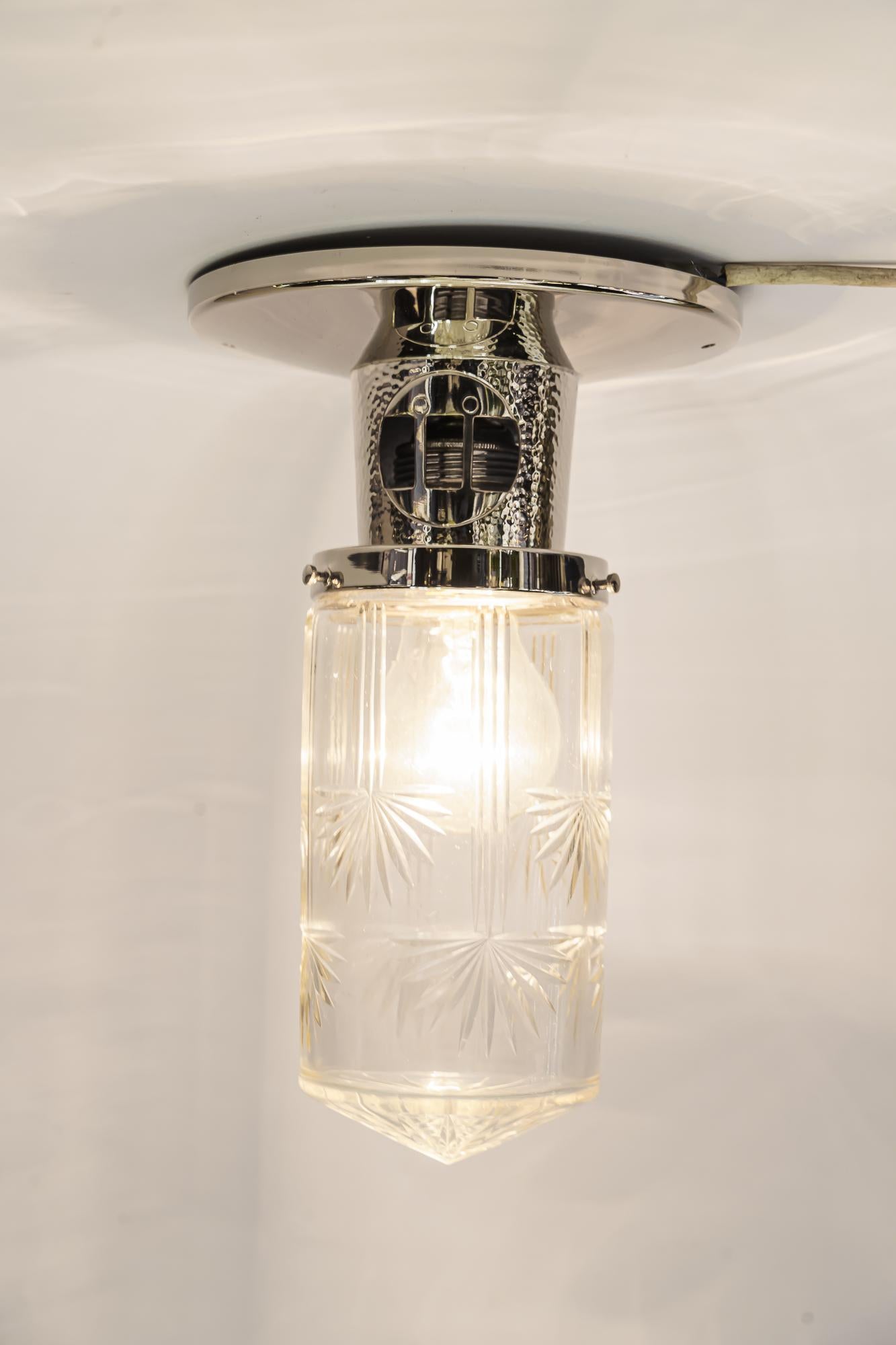 Plated 2 Art Deco Hammered Ceiling Lamps, Vienna, Around 1920s For Sale