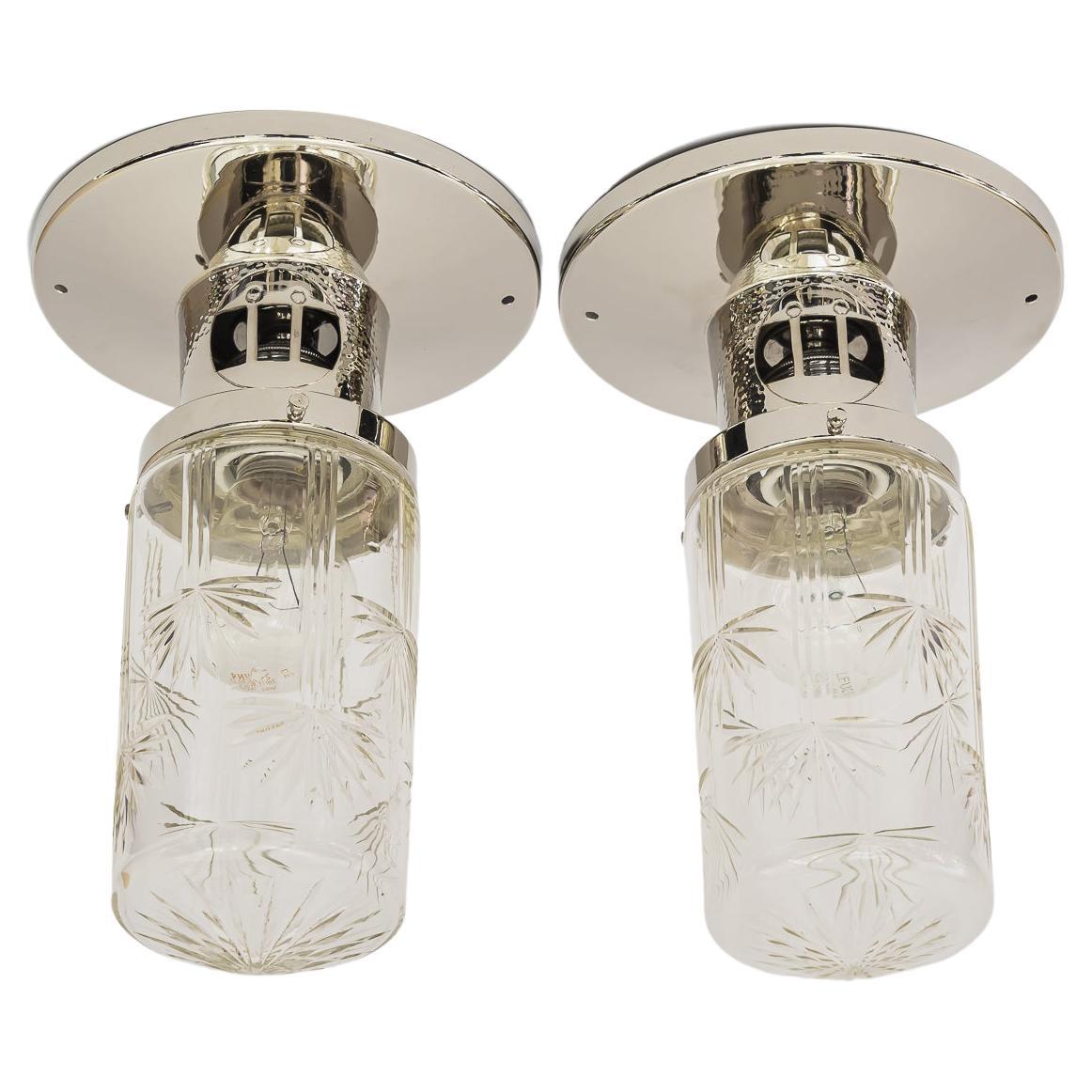2 Art Deco Hammered Ceiling Lamps, Vienna, Around 1920s For Sale