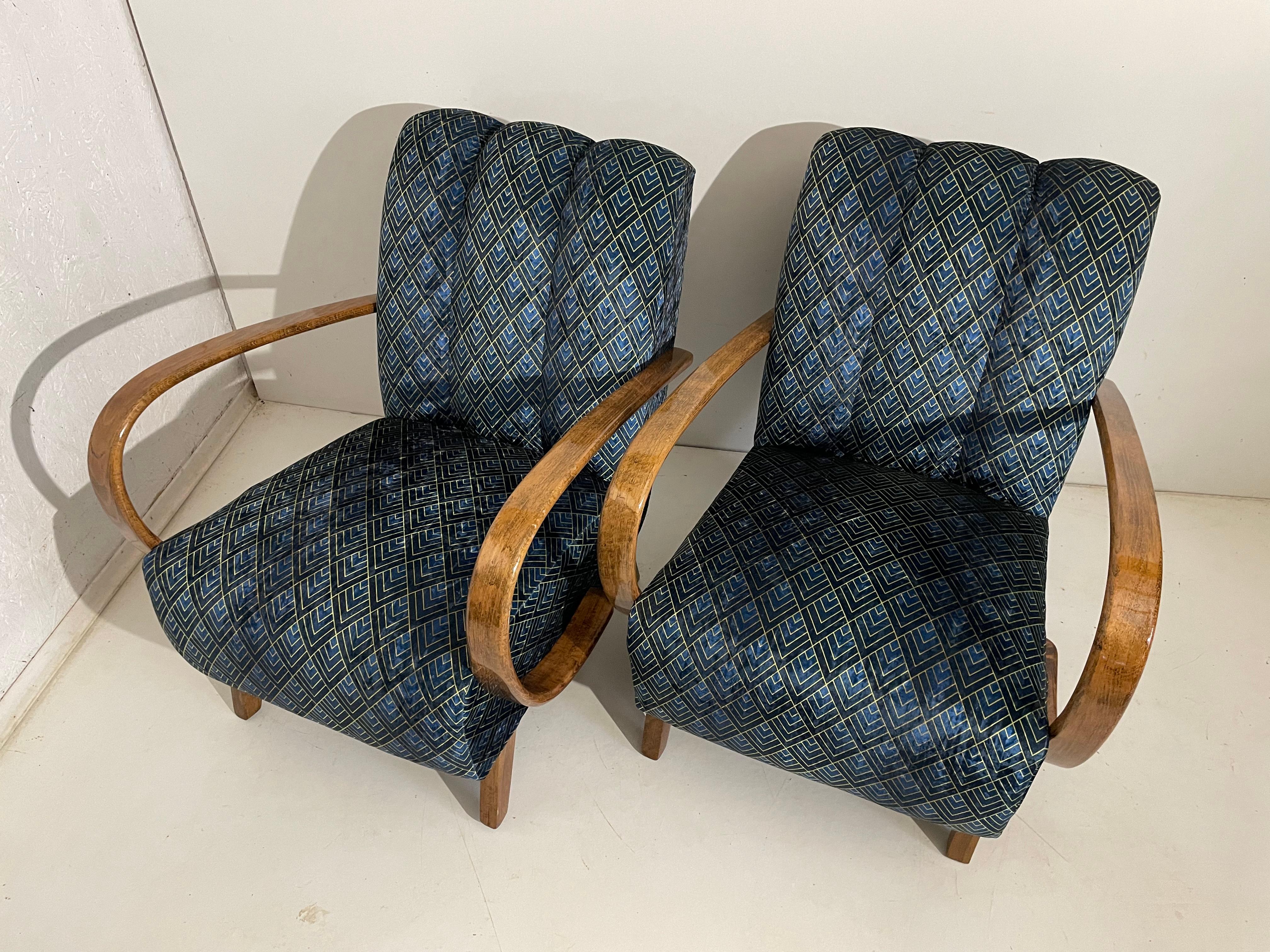 2 Art Deco J. Halabala Armchair In Good Condition For Sale In Kraków, Małopolska