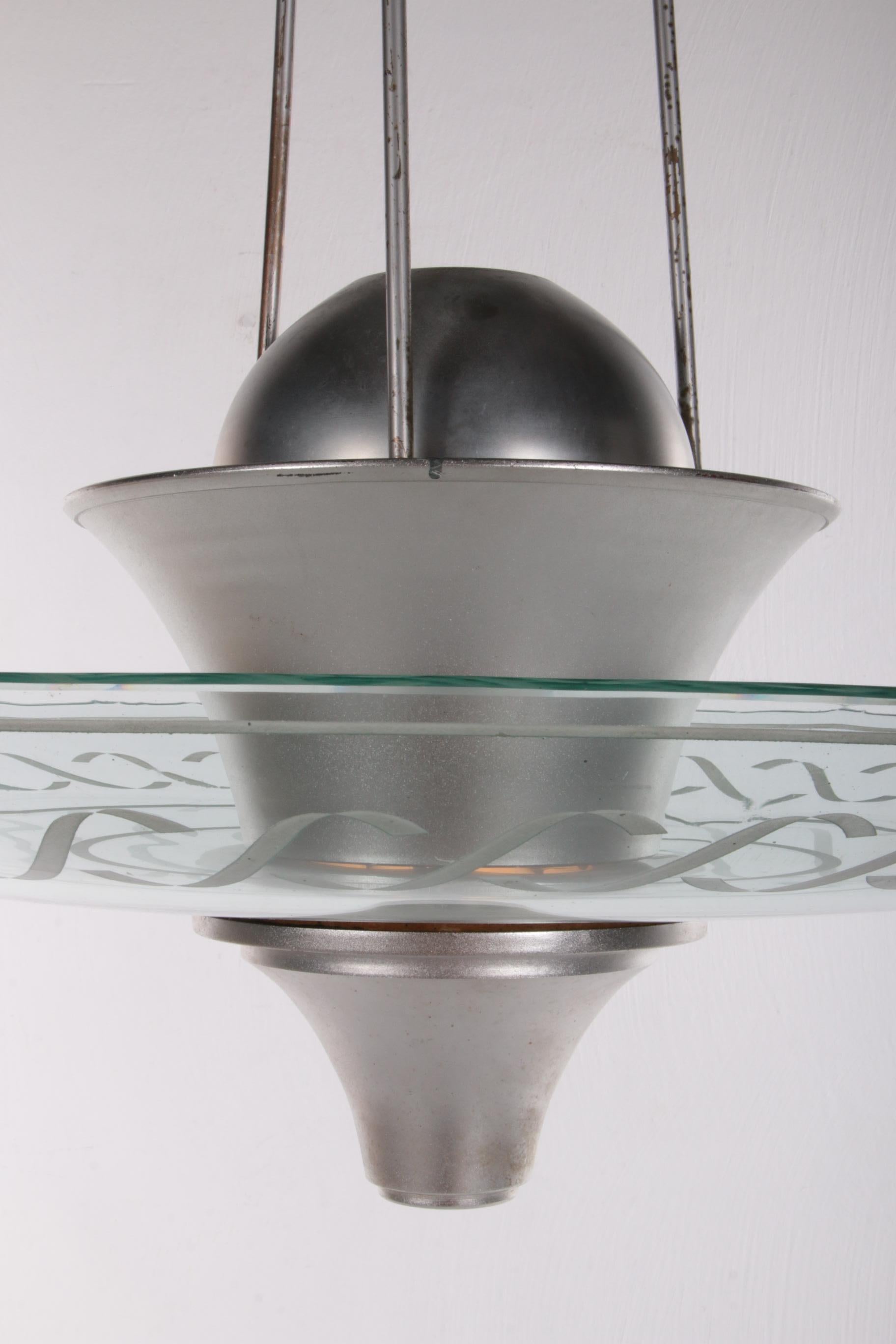 2 Art Deco Large Hanging lamps with cut glass England 1930 For Sale 6