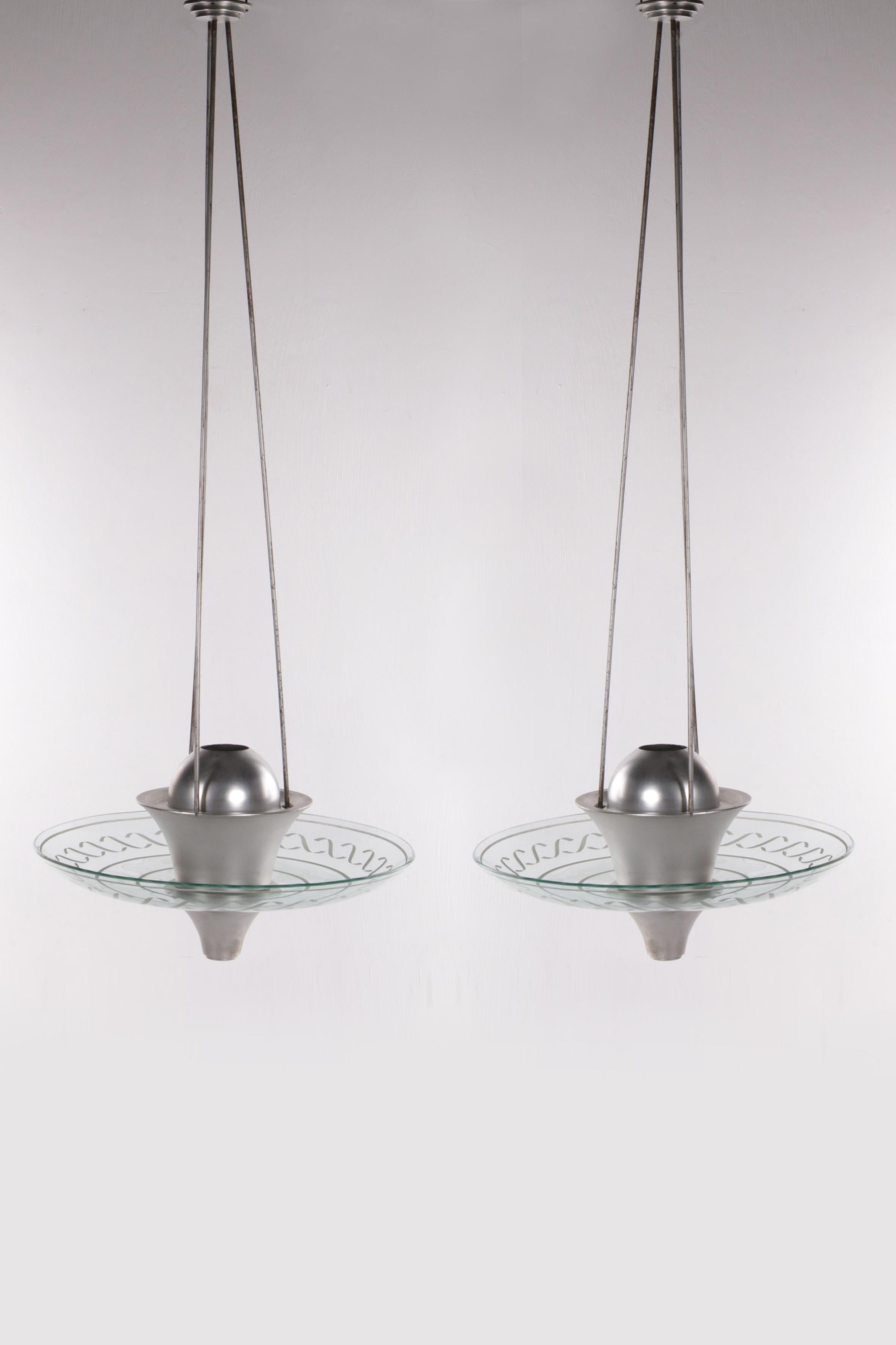 2 Art Deco Large Hanging lamps with cut glass England 1930 For Sale 12