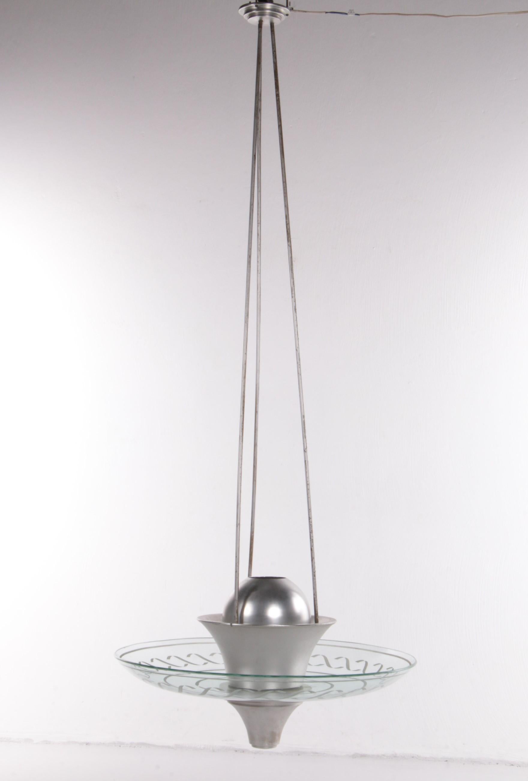 Mid-Century Modern 2 Art Deco Large Hanging lamps with cut glass England 1930 For Sale