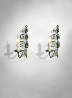 2 ART-DECO NEOCLASSICAL SHABBY-CHIC Wrought Iron WALL LAMPS, France 1930