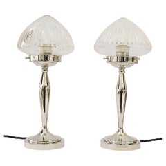 Antique 2 Art Deco Nickel Plated Table Lamps with Cut Glasses Vienna Around 1920s