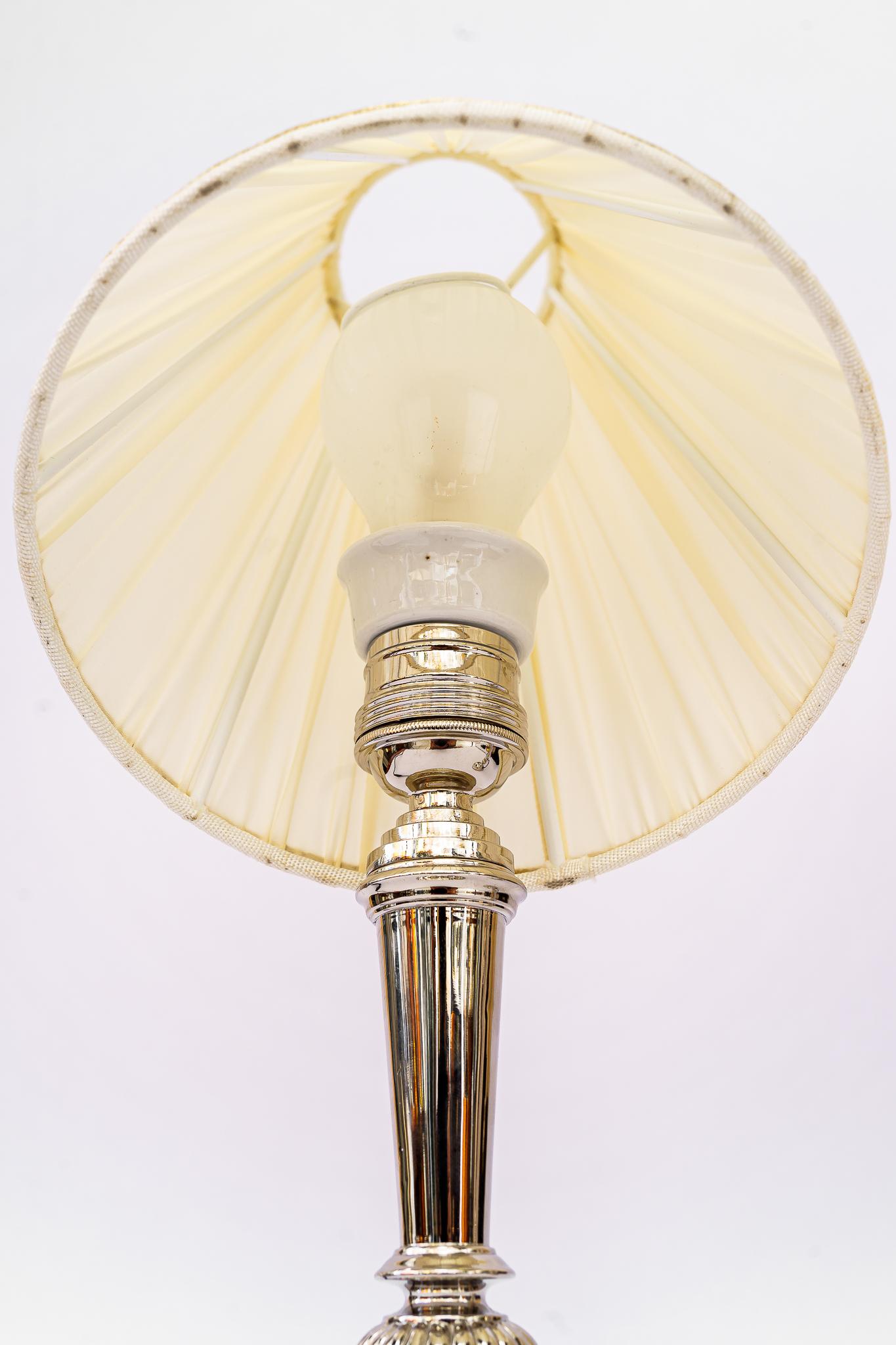2 Art Deco Nickel, Plated Table Lamps with Fabric Shades, Vienna, Around 1920s For Sale 1