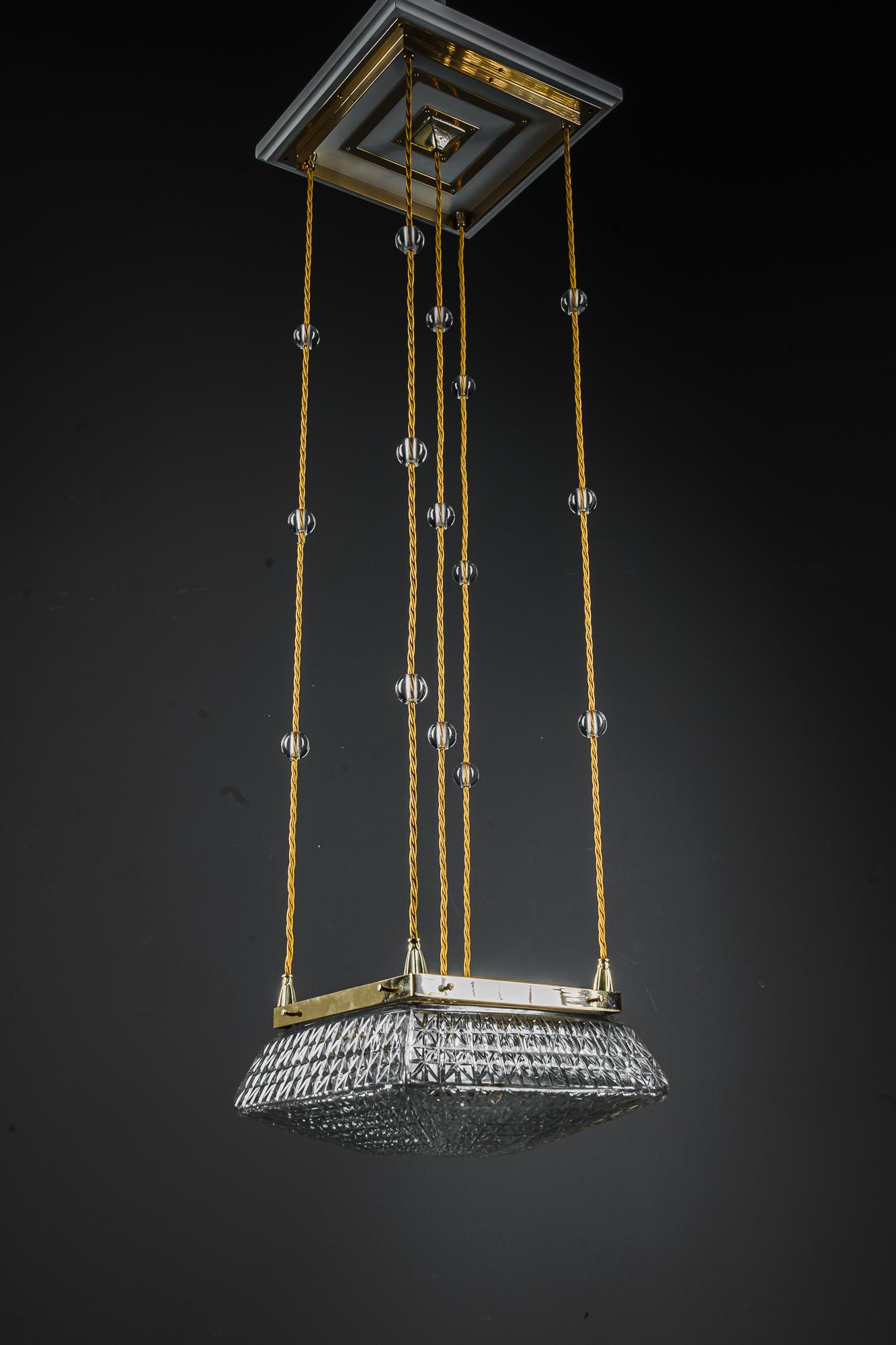 2 Art Deco Pendants with cut glass shades vienna around 1920s In Good Condition For Sale In Wien, AT